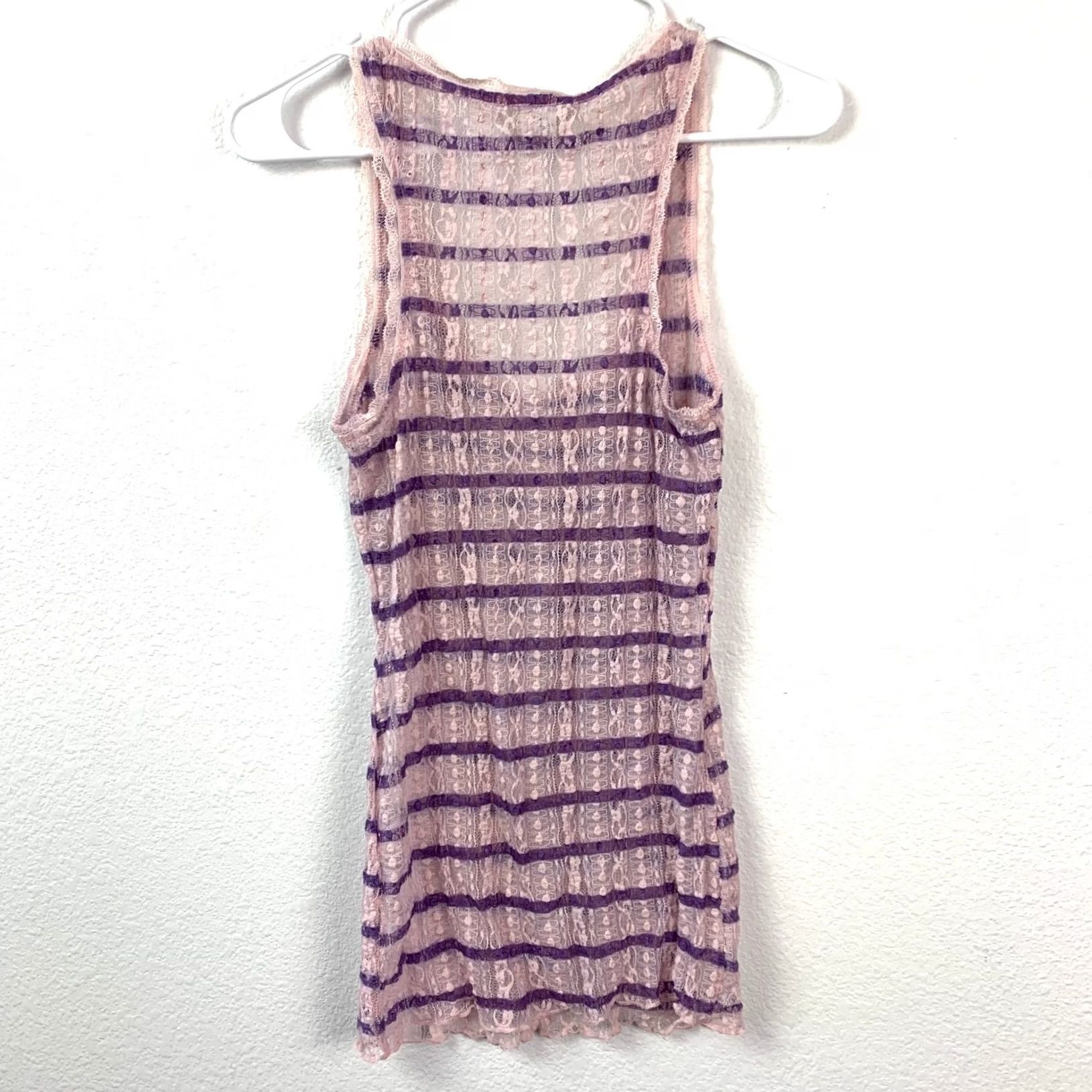 Vintage Daytrip Sheer Lace Tank Top M Pink Striped Coquette Soft Girl Feminine Shirt Womens Size M / US 6-8 / IT 42-44 - 7 Thumbnail