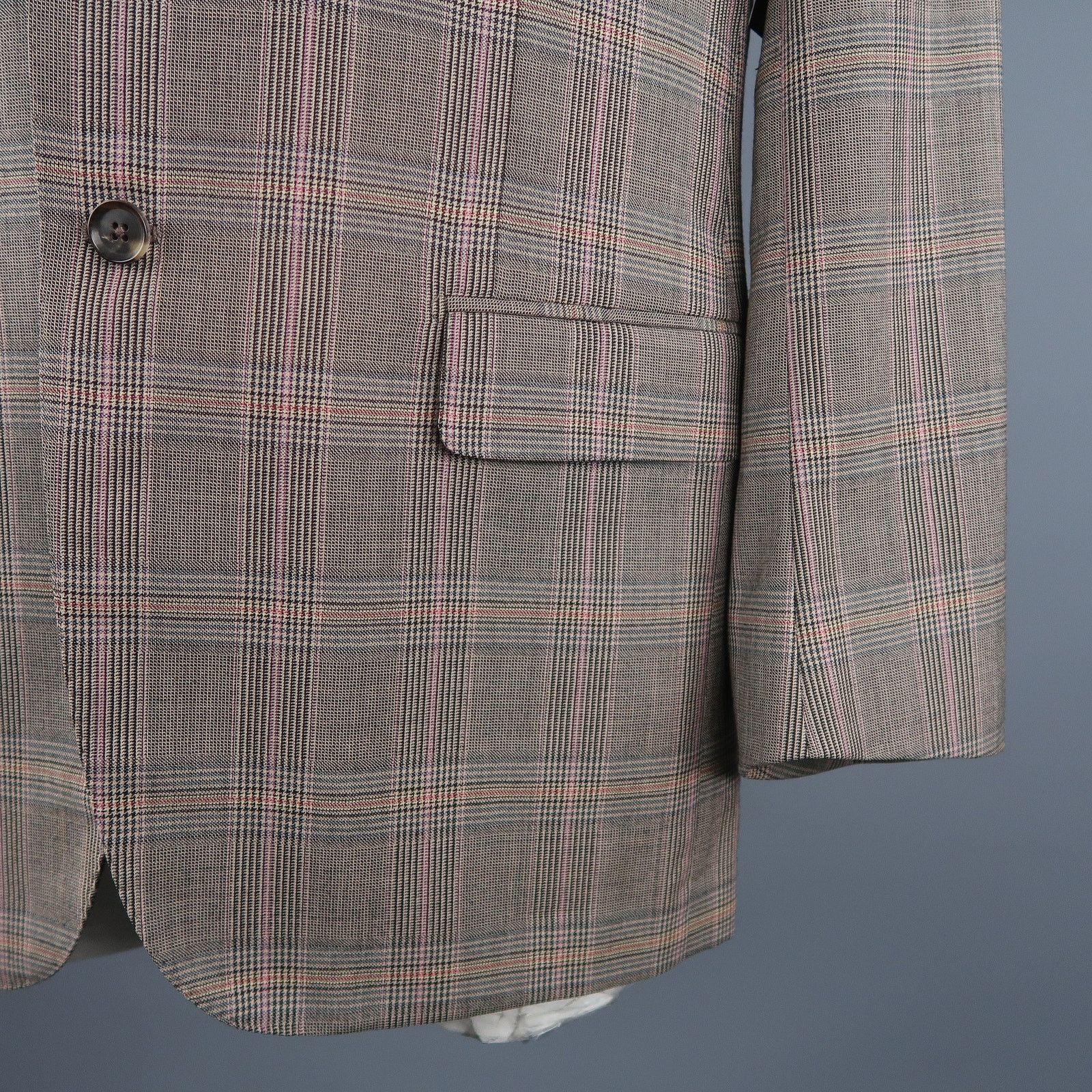 Isaia ISAIA Size 46 Long Brown Plaid Wool Notch Lapel Sport Coat Size 46R - 4 Thumbnail