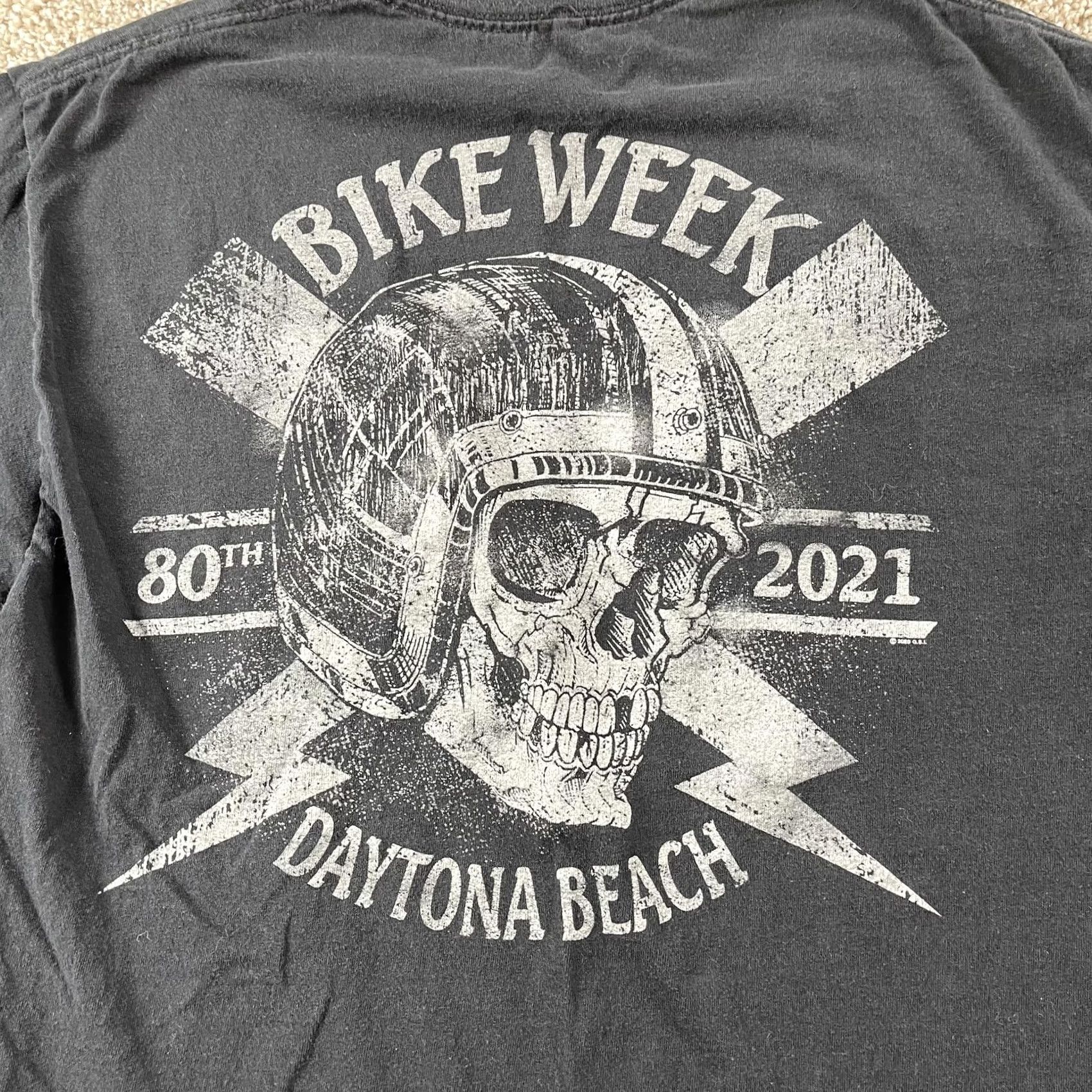 Vintage Daytona Beach Bike Week 2021 Biker Skull Shirt Mens Large Black T-Shirt Tee Size US L / EU 52-54 / 3 - 4 Thumbnail