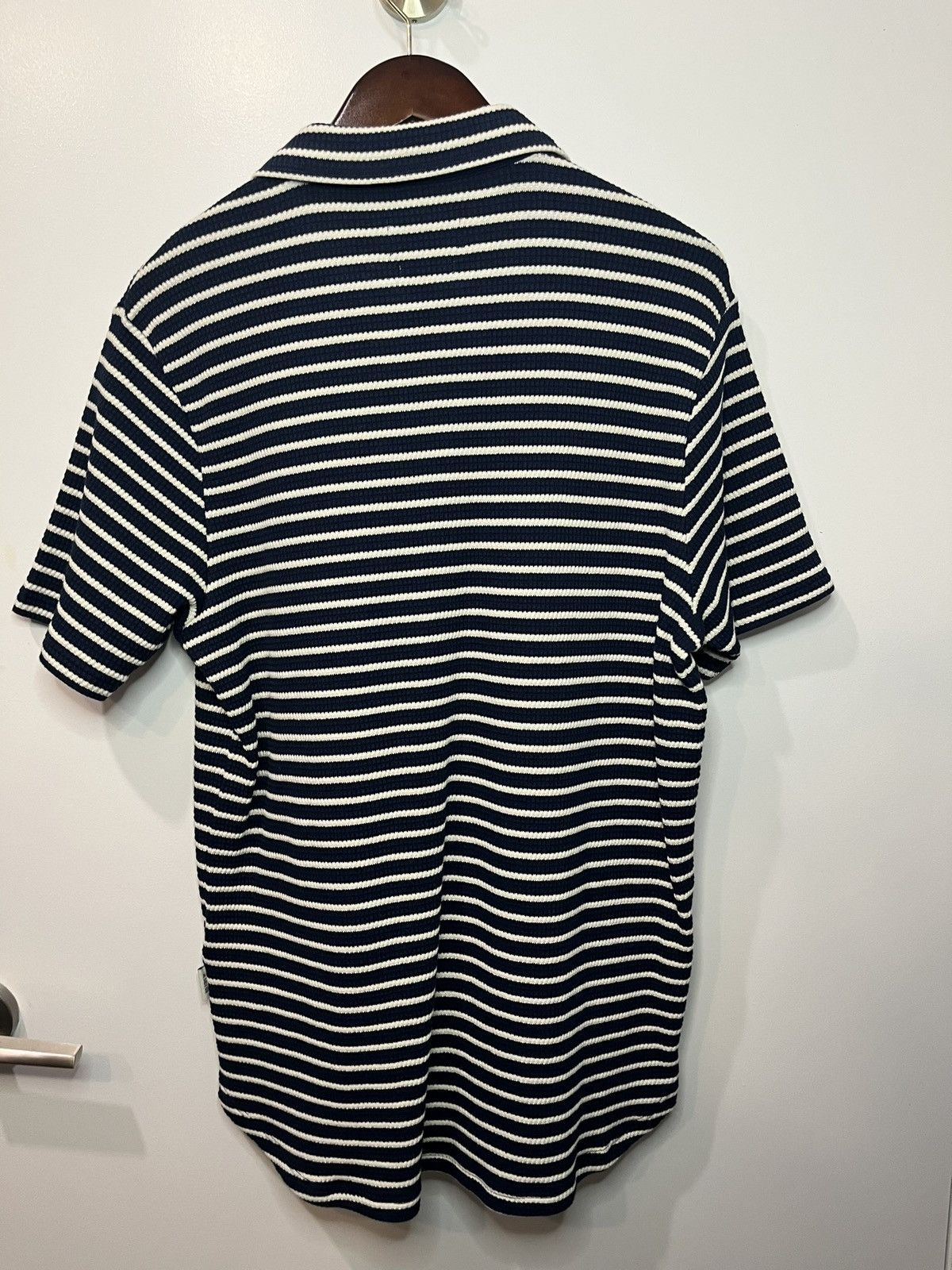 Oliver Spencer Oliver Spencer Navy Striped Textured Knit Polo Size US L / EU 52-54 / 3 - 2 Thumbnail