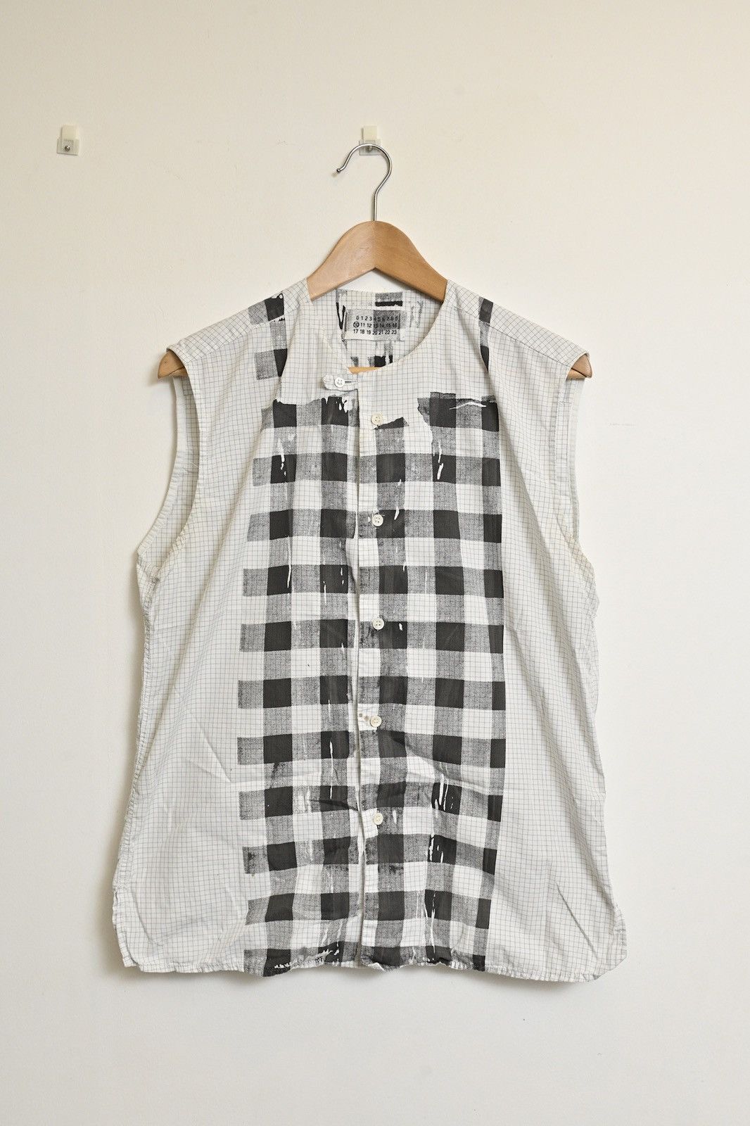 image of Maison Margiela Maison Martin Margiela White Shirt Checked Screenprint S2004, Men's (Size Medium)