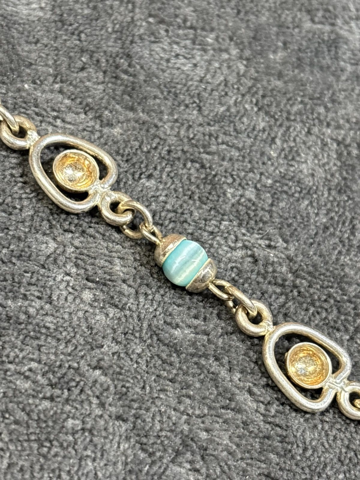 Other Vintage Sterling Silver Blue Cats Eye Beaded Ball Bracelet Size ONE SIZE - 7 Thumbnail