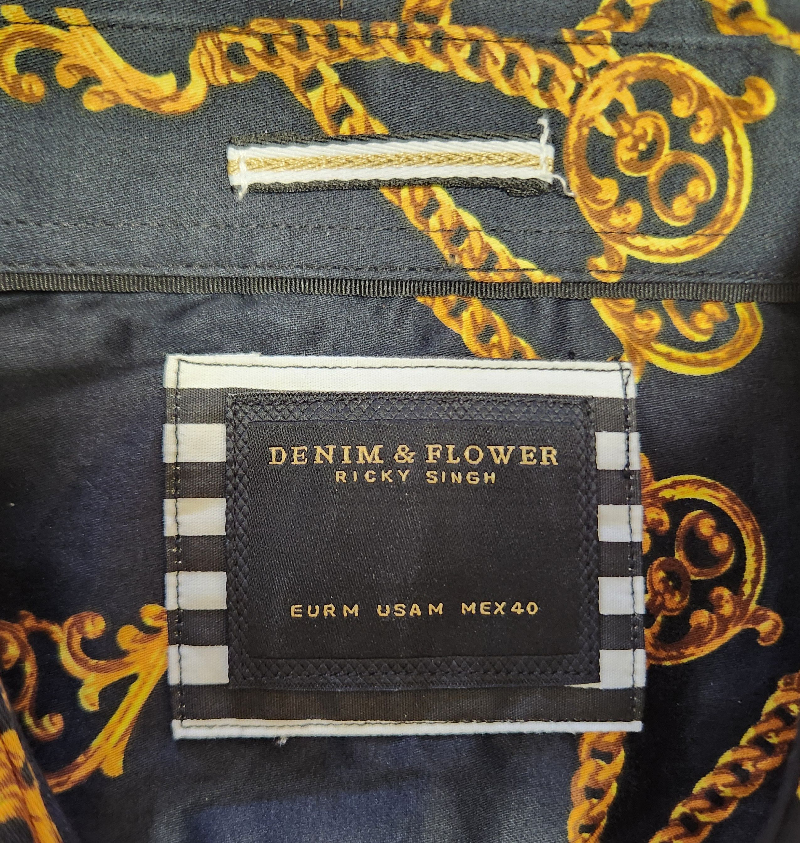 Denim & Flower men's NWT shirt S M black gold cotton long sleeve Size US M / EU 48-50 / 2 - 5 Thumbnail