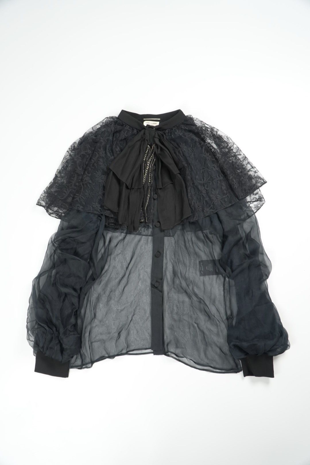 Saint Laurent Paris Saint Laurent Black Silk Sheer Long Sleeve Blouse Size M / US 6-8 / IT 42-44 - 1 Thumbnail