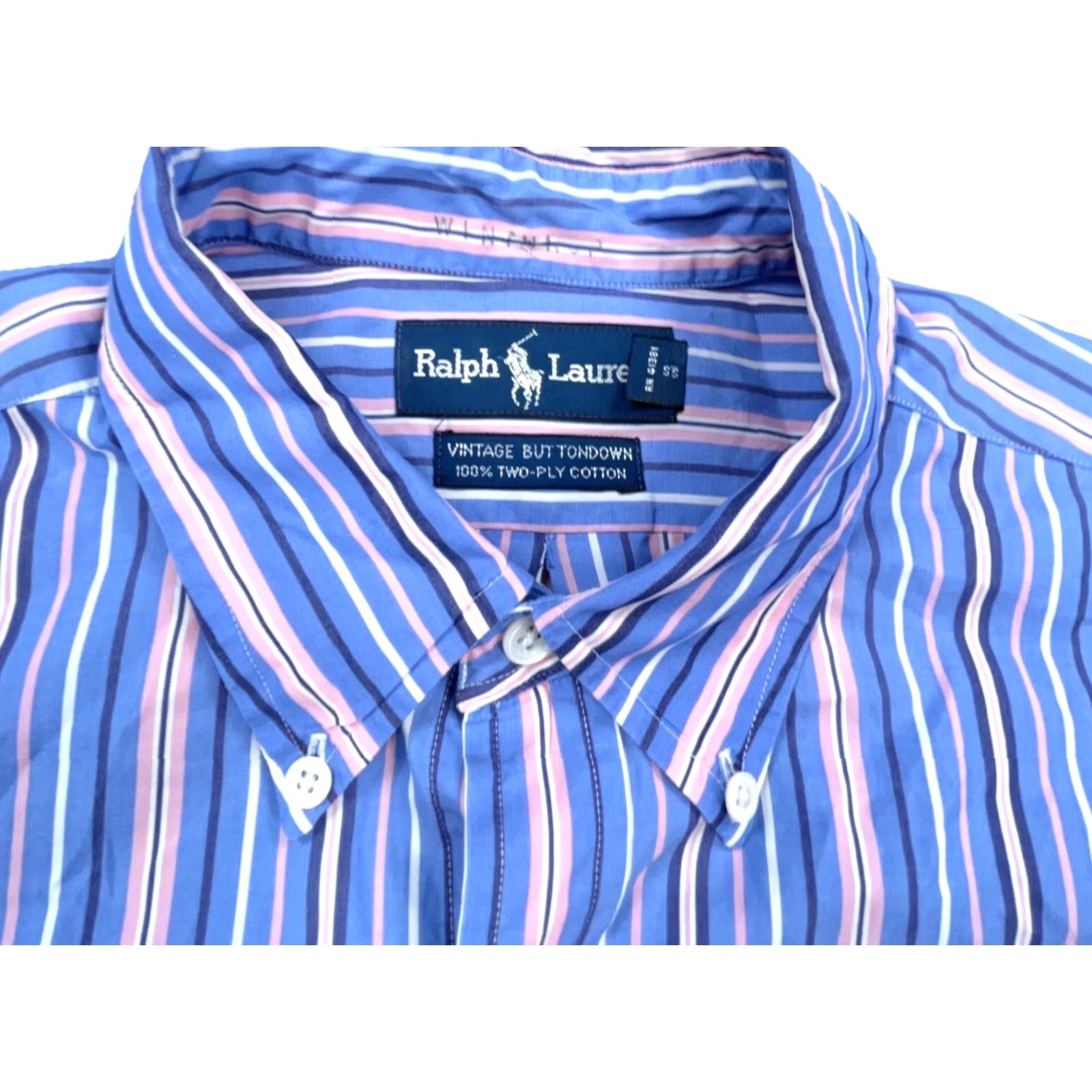 Ralph Lauren Ralph Lauren Shirt Men Large Blue Pink Button Up Striped Two Ply Poplin Dress A5 - Casual Everyday Wear Size 42R - 4 Thumbnail