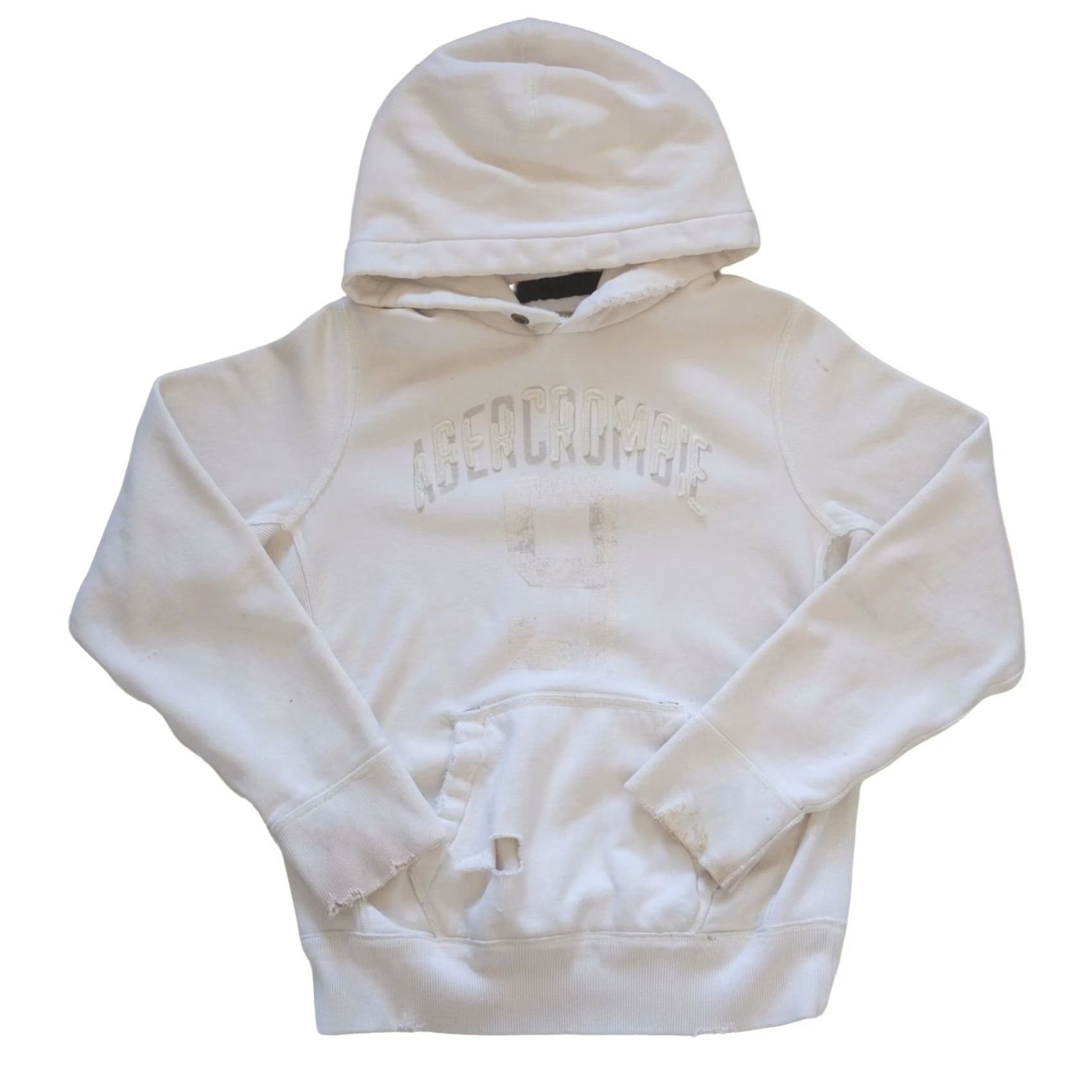 Abercrombie & Fitch VINTAGE Abercrombie & Fitch Hoodie Sweatshirt Men S White Distressed Retro Pullover Hooded Sweatshirt Size US S / EU 44-46 / 1 - 2 Thumbnail
