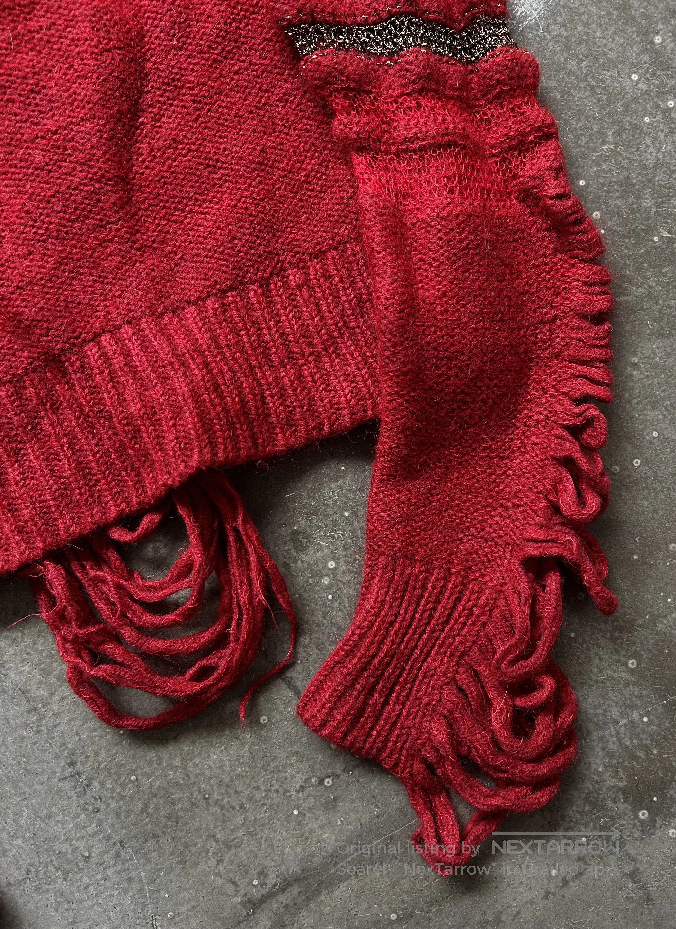 Nozomi Ishiguro red knit distressed long sleeve sweater. Size US M / EU 48-50 / 2 - 6 Thumbnail
