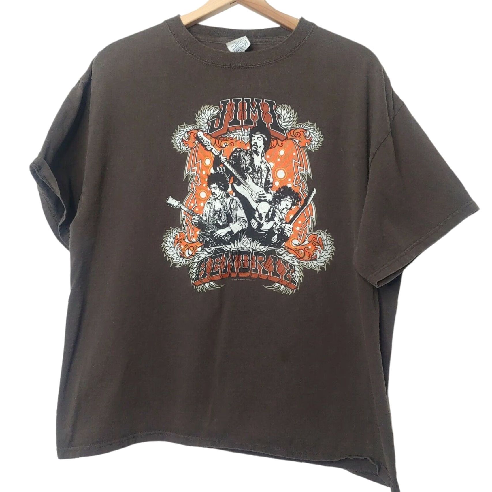 Vintage Jimi Hendrix Shirt T-Shirt Graphic Rock Music Guitar Legend Read Large Brown Orange Men L Crew Neck Short Sleeve Cotton Knit Vintage No N/A Size US L / EU 52-54 / 3 - 2 Thumbnail