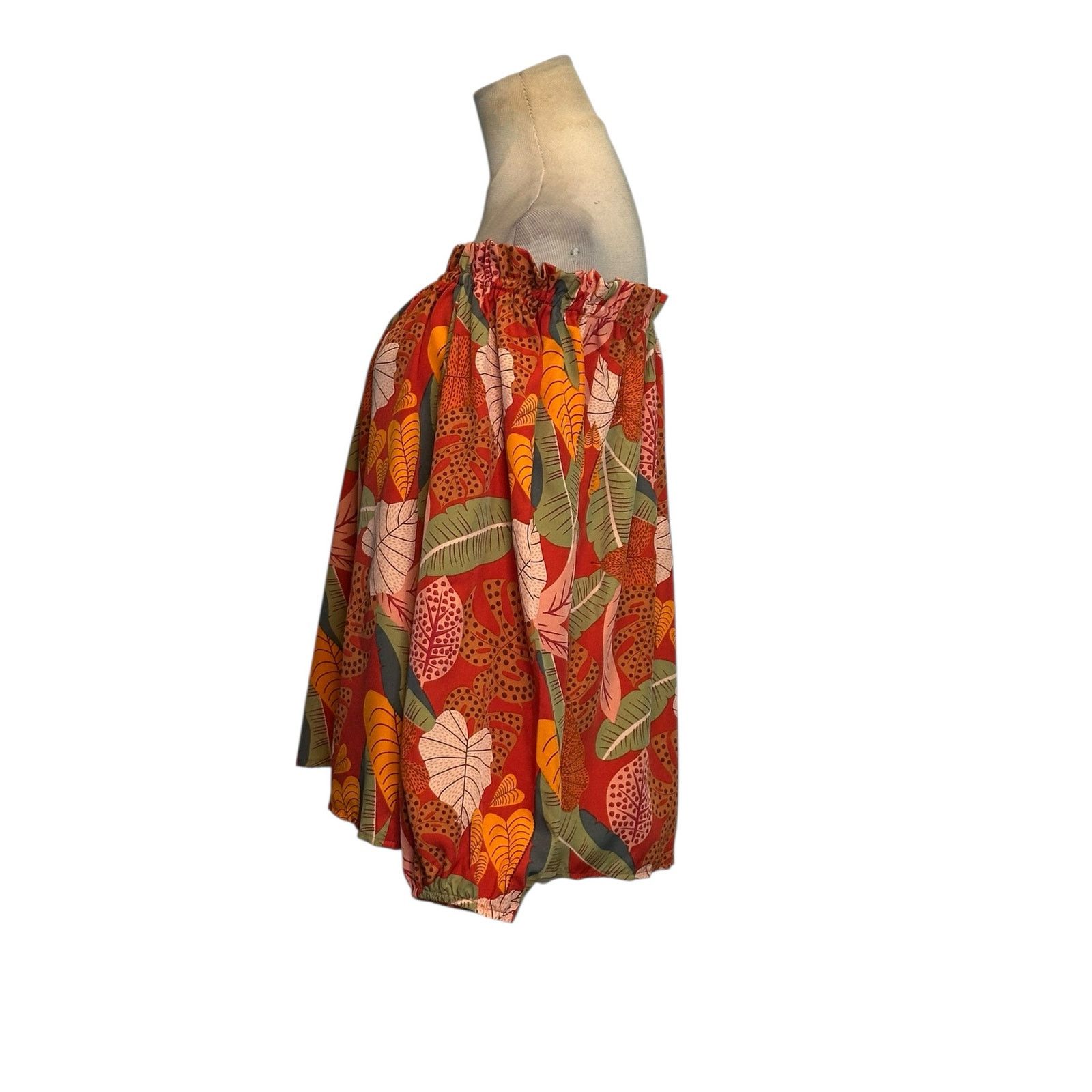 Shein Shein orange red floral off shoulder blouse size Large Size L / US 10 / IT 46 - 10 Thumbnail