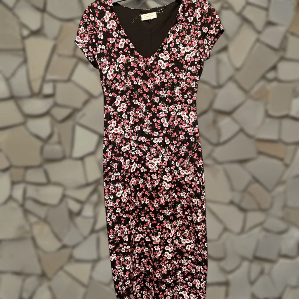 JESSICA SIMPSON Floral Fit & Flare Dress V-Neck Long Multicolor Size Large  Womens