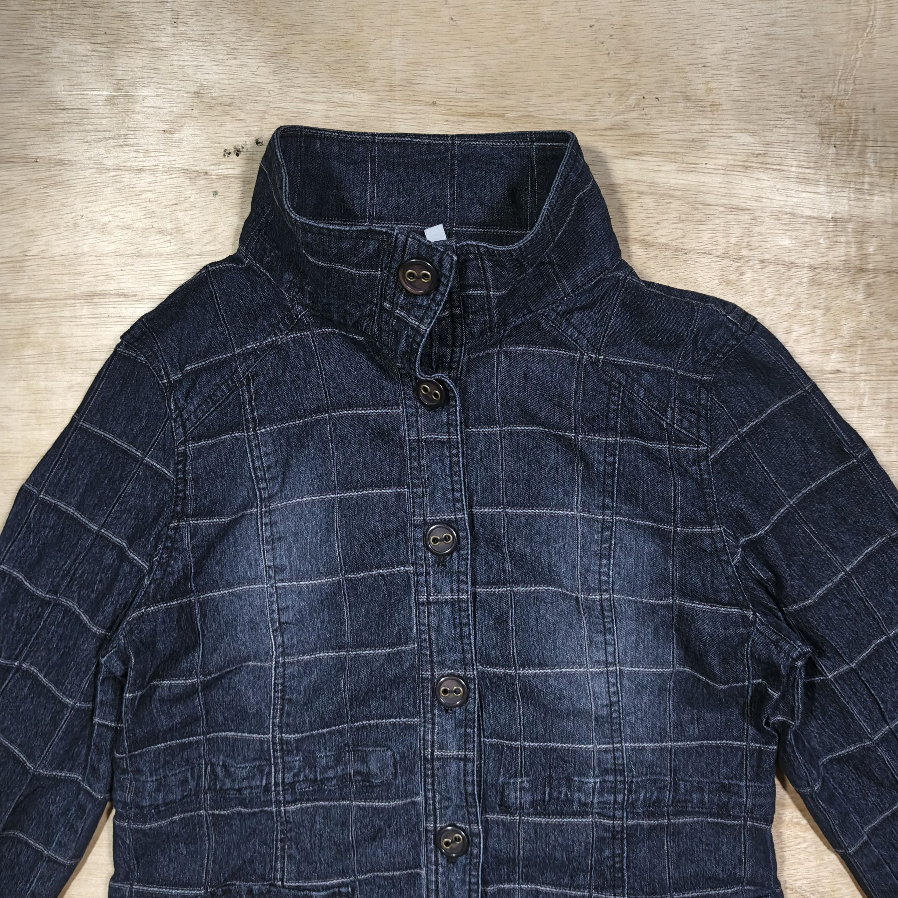 Japanese Brand Plymtone Mock Neck Quilted Grid Pattern Denim Jacket Size L / US 10 / IT 46 - 2 Thumbnail
