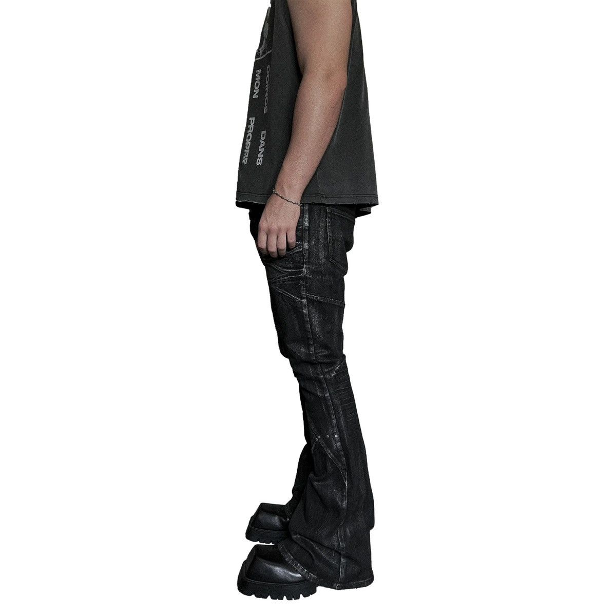 ★ COLLETT, Crackle Waxed Paneled Denim Bootcut Flared Denim