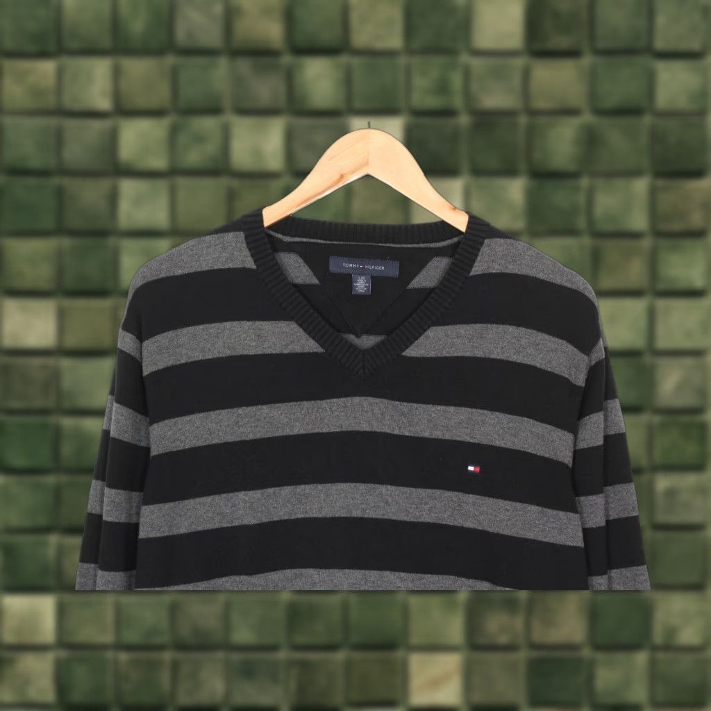 Tommy Hilfiger TOMMY HILFIGER V Neck Striped Cotton Jumper Sweater Men L Victorian VR1840 Size US L / EU 52-54 / 3 - 1 Thumbnail