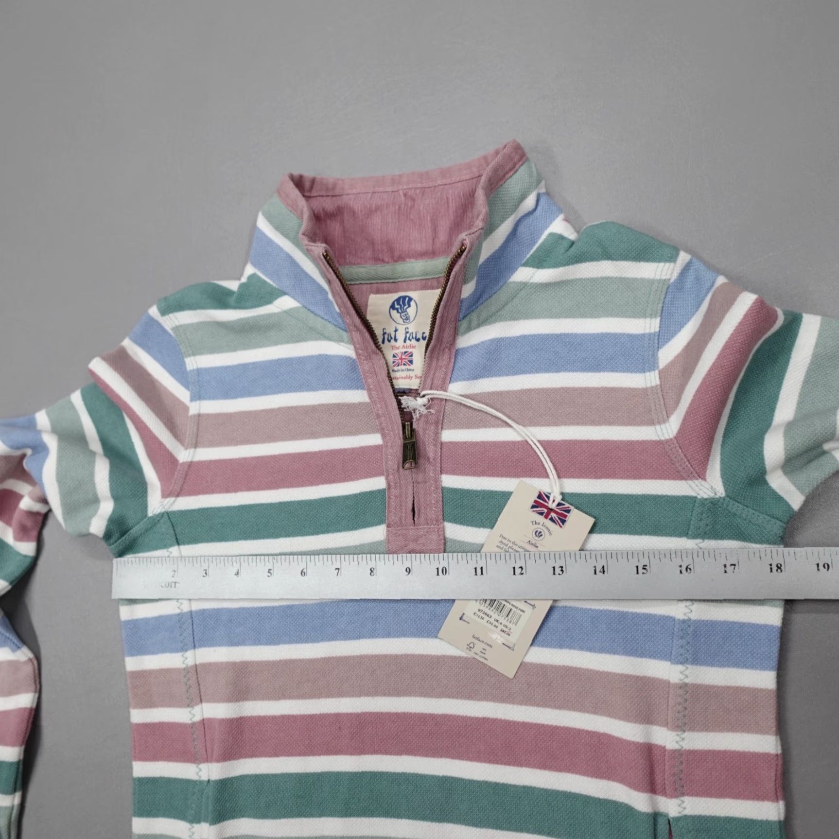 FatFace Fat Face Jumper AIRLIE Rose Pink Striped 1/4 Zip 100% Cotton Collared Size 2 Size XS / US 0-2 / IT 36-38 - 7 Thumbnail
