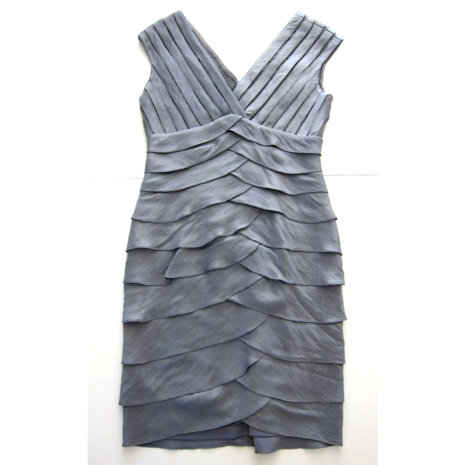 Adrianna Papell Adrianna Papell Silver Stretch Cap Sleeve Bodycon Sheath Dress 4P - Women's Petite Short Sleeve V-Neck Zip Pattern Floral Dress For Work Party Size S / US 4 / IT 40 - 2 Thumbnail
