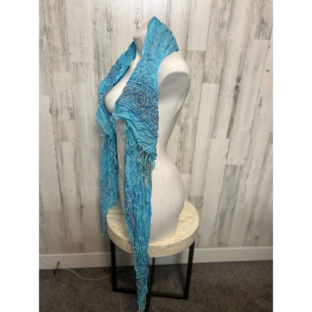 Other Turquoise Boho Crinkle Fringe Scarf – Lightweight Embroidere Size ONE SIZE - 2 Thumbnail