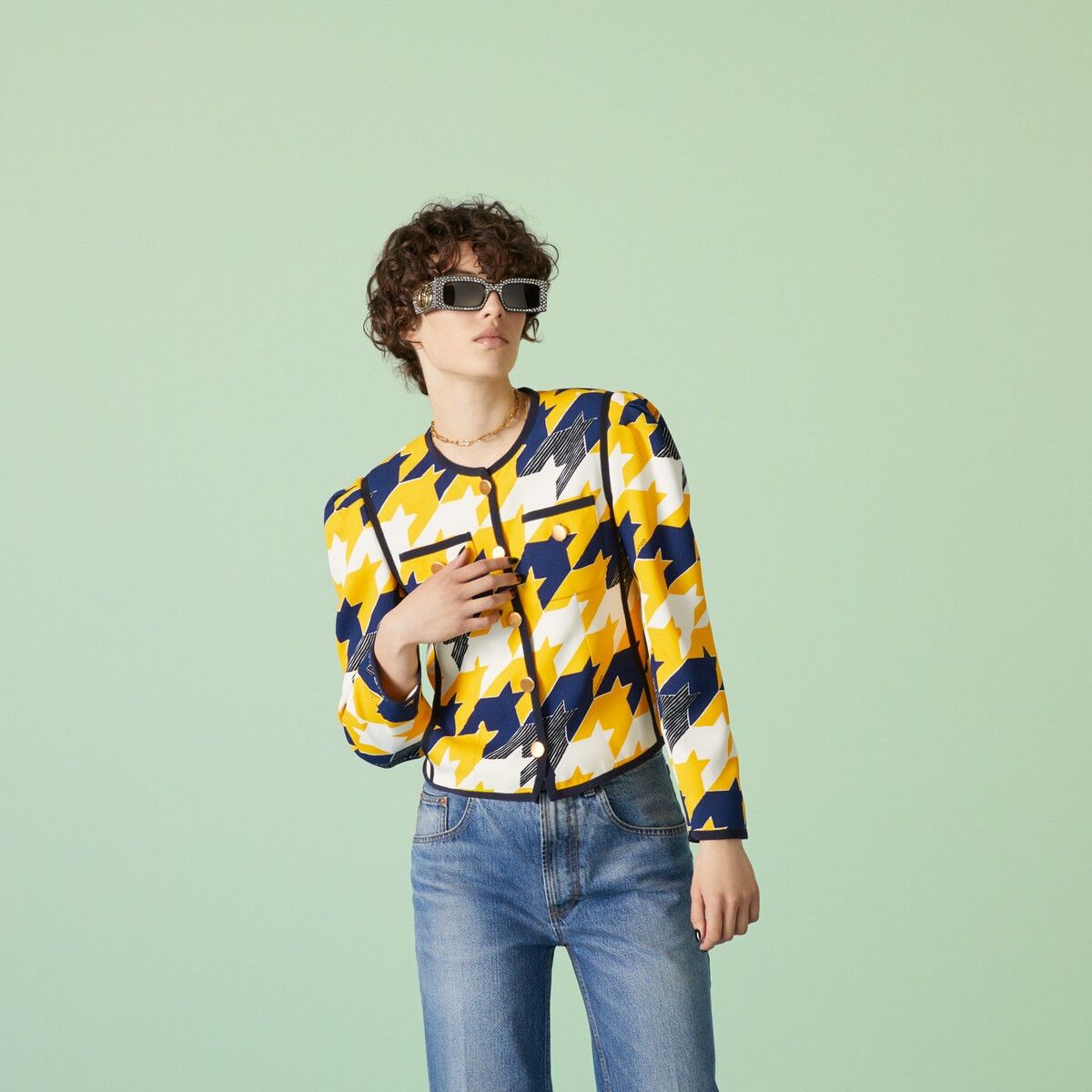 Gucci 40 S - Gucci Geometric Houndstooth Viscose Jacket Yellow Size S / US 4 / IT 40 - 5 Thumbnail