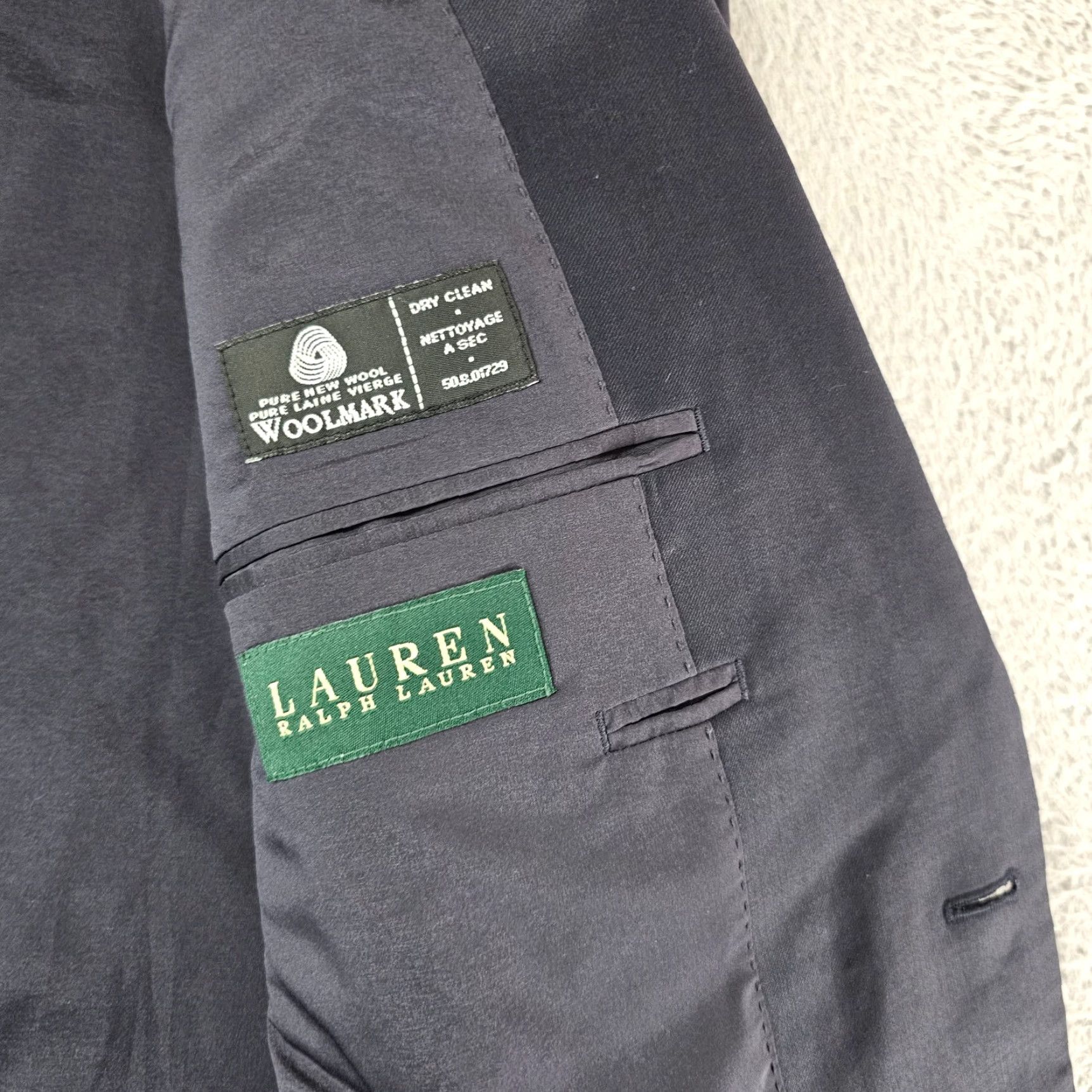 Ralph Lauren VINTAGE Lauren Ralph Lauren Sport Coat Blazer Jacket Mens 46L Navy Gold Button 100% Wool Size 46R - 6 Thumbnail