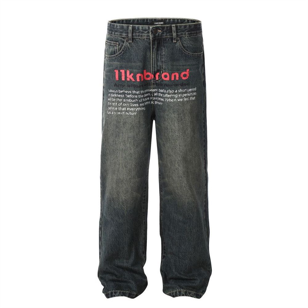 Japanese Brand × Jean Washed distressed loose casual straight-leg printed jeans Size US 32 / EU 48 - 1 Thumbnail