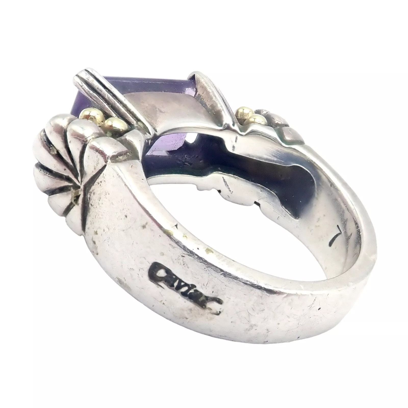 Vintage Lagos Caviar Silver + 18k Yellow Gold Amethyst Ring Size ONE SIZE - 4 Thumbnail
