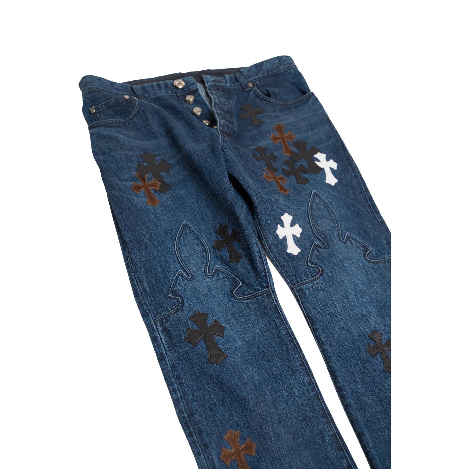 Chrome Hearts Indigo Denim Fleur Knee Jeans Black White & Brown Patches Size US 36 / EU 52 - 9 Thumbnail