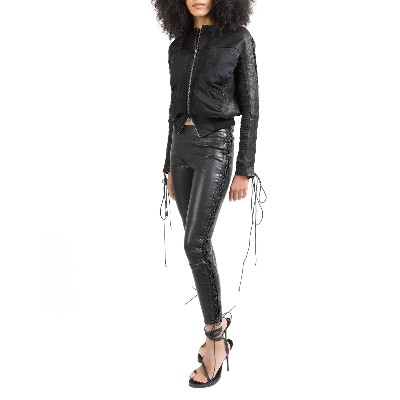 Haider Ackermann FW16 Two-Material Bomber Jacket with Lacing Detail Size XS / US 0-2 / IT 36-38 - 7 Thumbnail