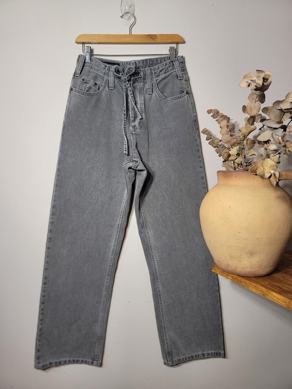 Zara Zara Y2K Gray Wide Leg Tie-Waist Jeans Streetwear Sz 28 Size 28" / US 6 / IT 42 - 1 Thumbnail