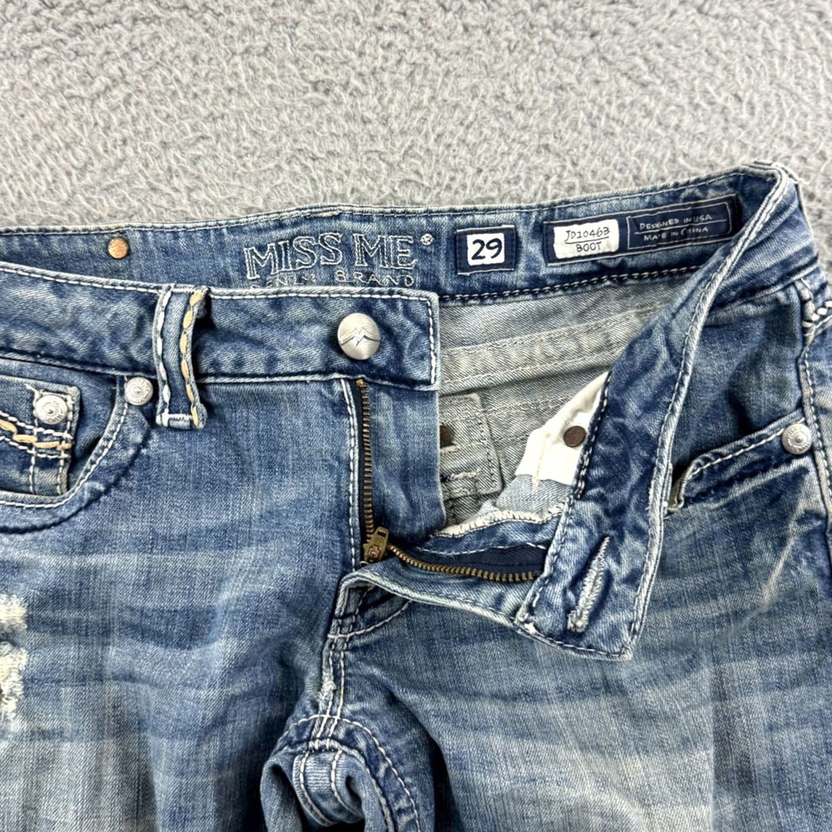 Miss Me Miss Me Jeans Womens 29 Blue Mid Rise Distressed Embellished Bootcut Cowboy Pattern Western 33in Inseam Size 29" - 4 Thumbnail