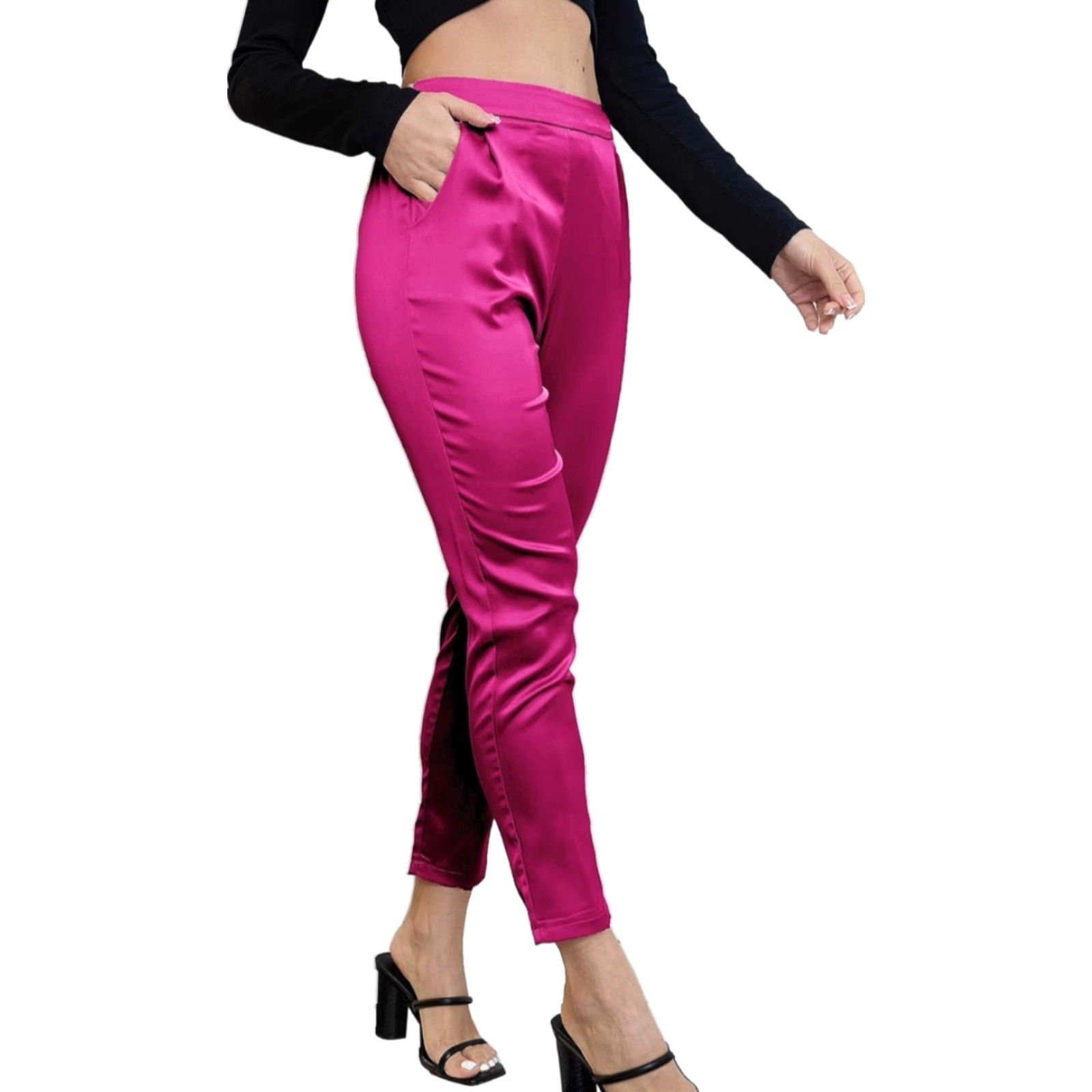 Pinko NWT Women’s Silky Satin Dressy Casual Elastic Waist Pants - Pink - 2XL - Unbranded - Polyester Spandex - Satin - Solid - Pull On - Size 2XL - Women Size 40" / US 18 - 2 Thumbnail