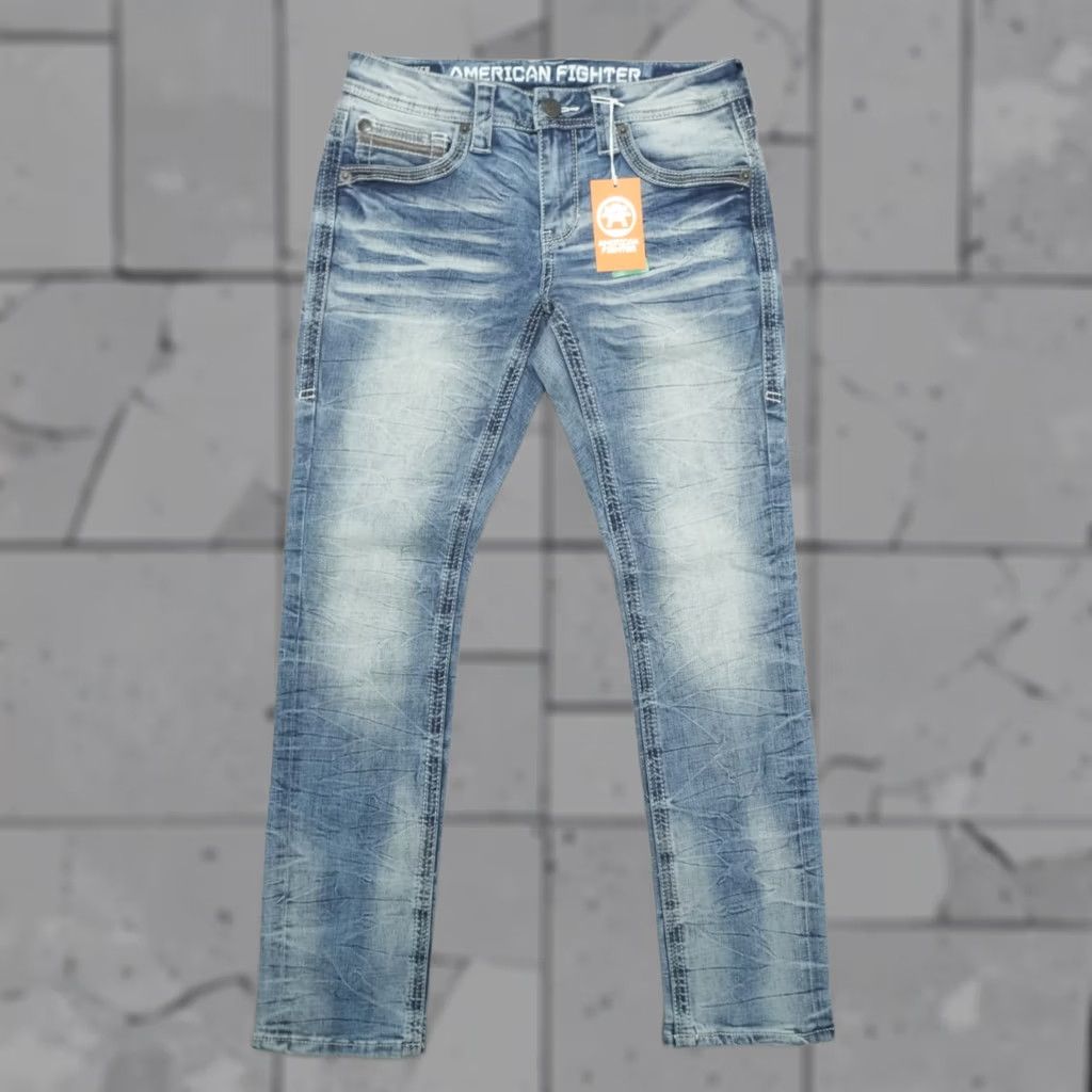 Vintage VINTAGE American Fighter Jeans Relaxed Straight Men’s Size 27x32 Striker Void Cairo-R Blue Denim 5-Pocket Mens Straight 90s Theme Size US 27 - 1 Thumbnail