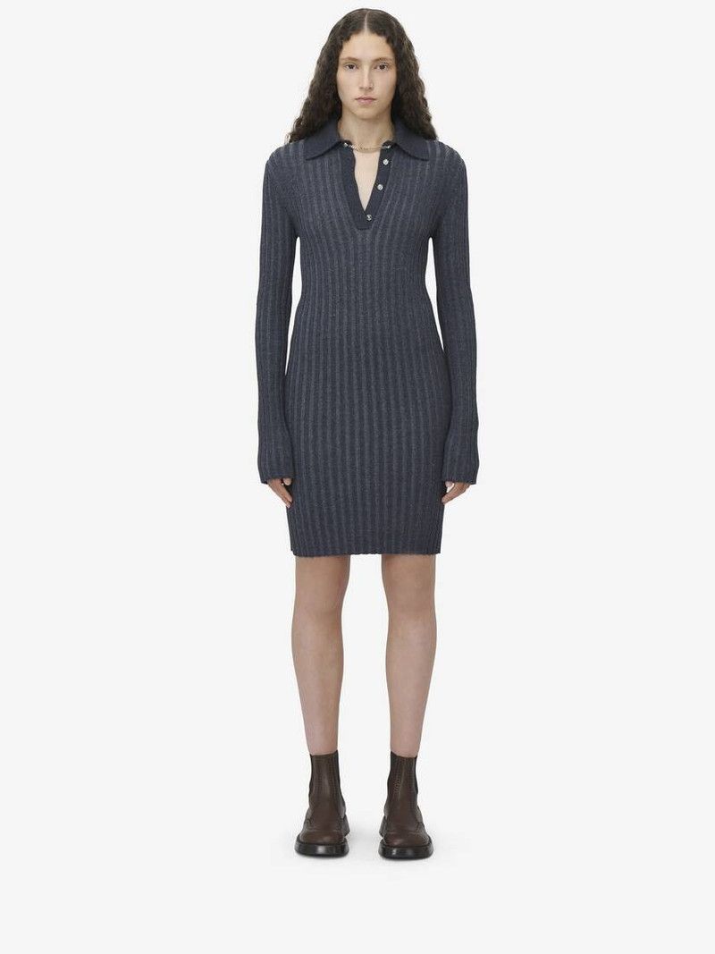 Alexander McQueen o1srvl11e0226 Rib Knit Mini Dress In Dark Grey Size S / US 4 / IT 40 - 2 Thumbnail