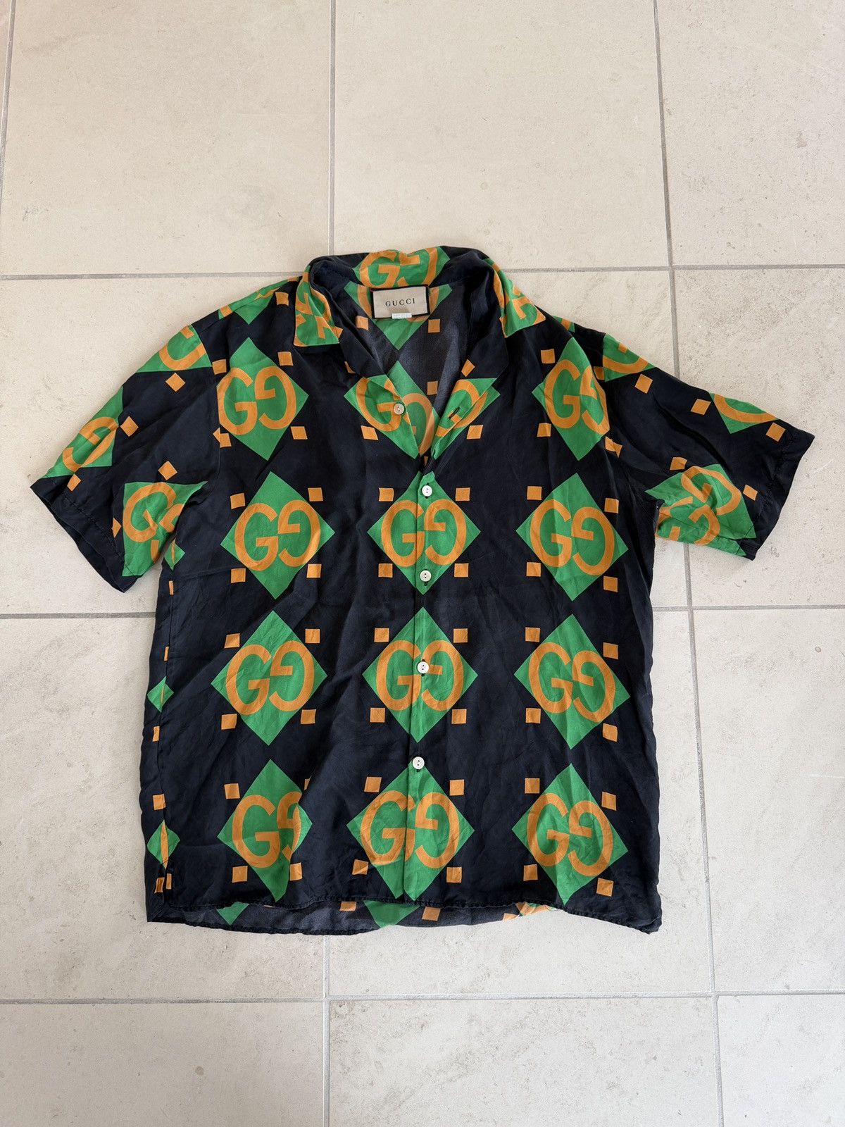 Gucci Gucci GG Monogram Silk Bowling Shirt Size 48 Black Green Size US M / EU 48-50 / 2 - 1 Thumbnail