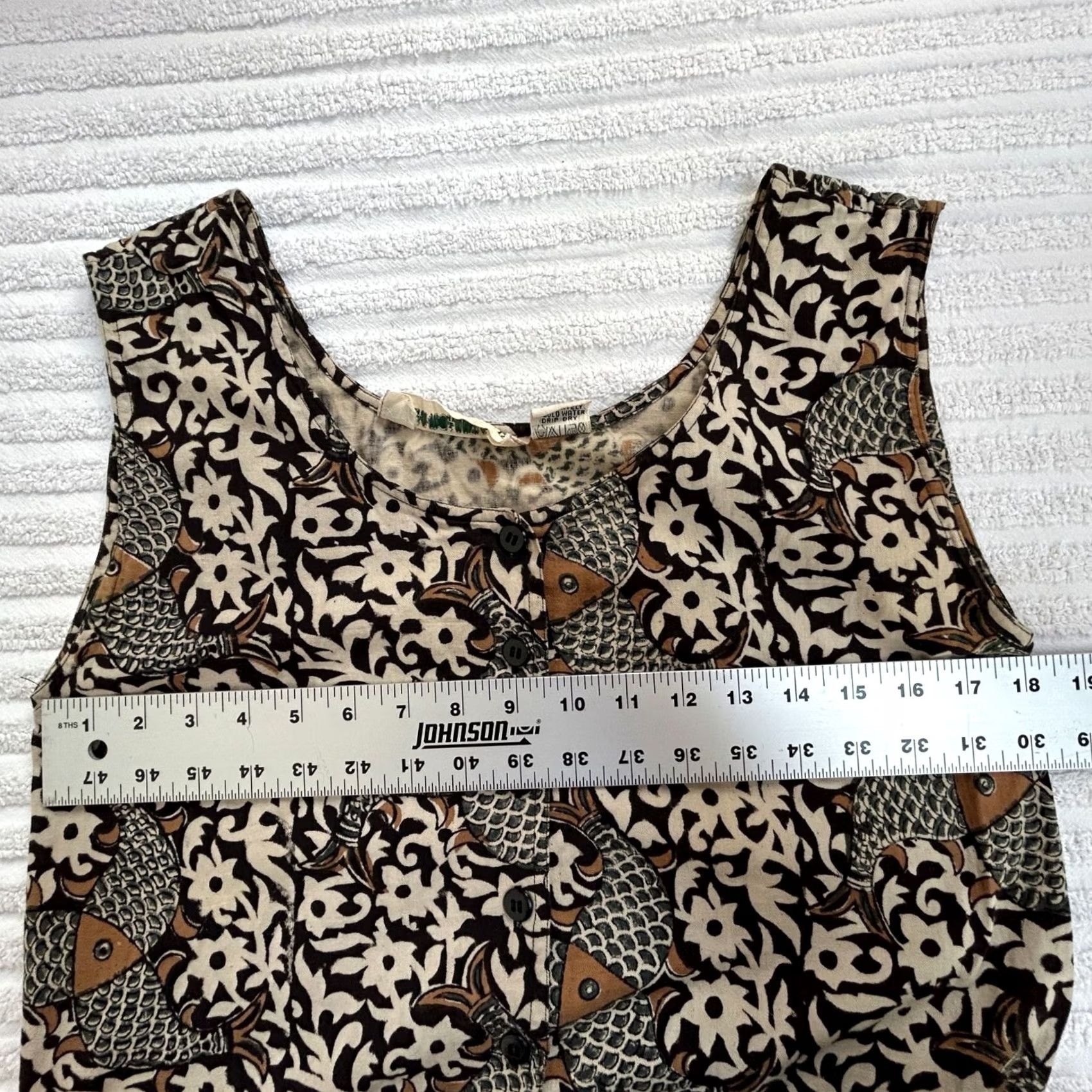 Vintage VINTAGE Organically Made Sleeveless Floral & Fish Print Midi Dress M/L Brown Women Dress Size M / US 6-8 / IT 42-44 - 6 Thumbnail