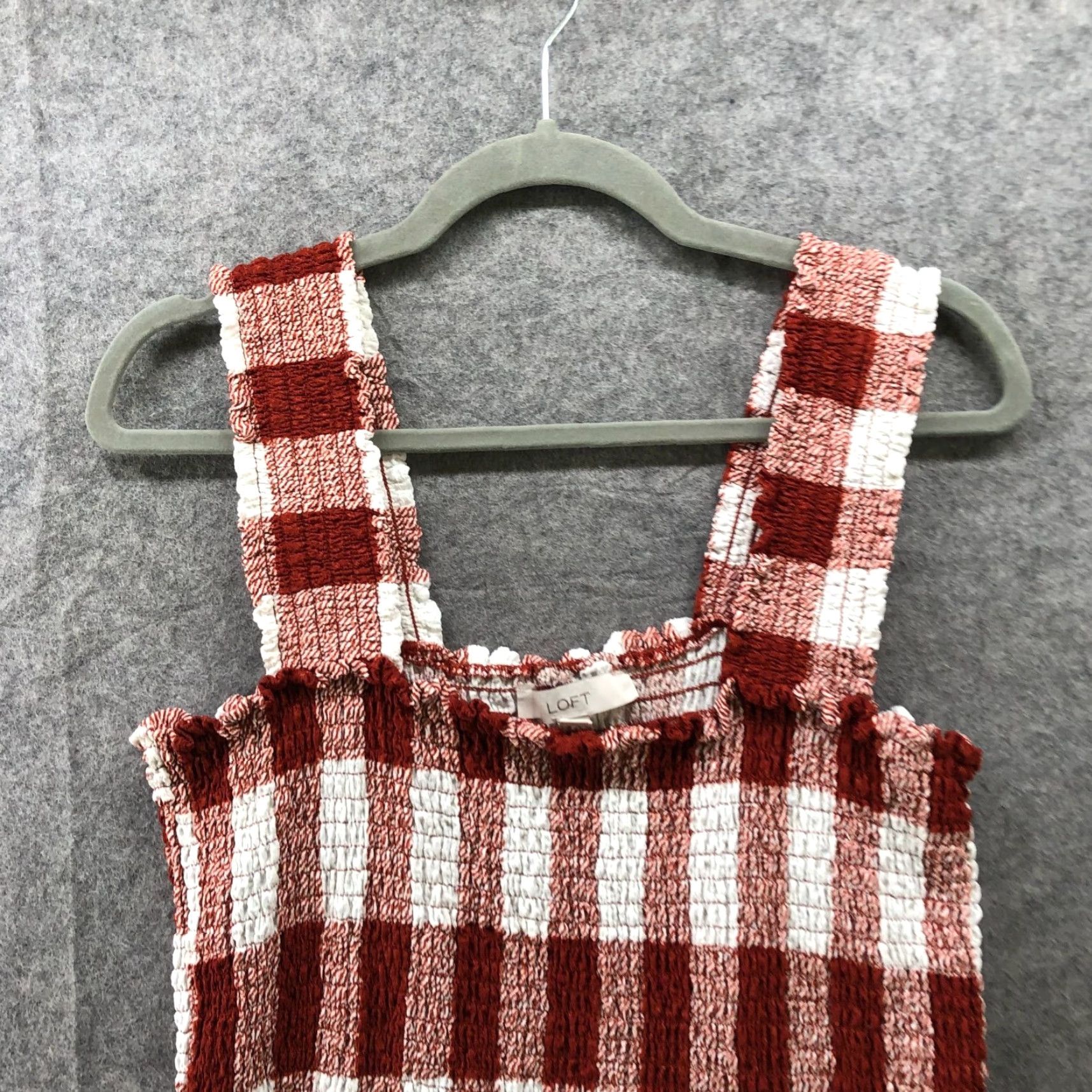 Loft Loft Smocked Cami Womens XL Peplum Rust Brown Plaid Stretch Camisole Tank Shirt Bohemian Casual Knit Polyester Size XL / US 12-14 / IT 48-50 - 3 Thumbnail