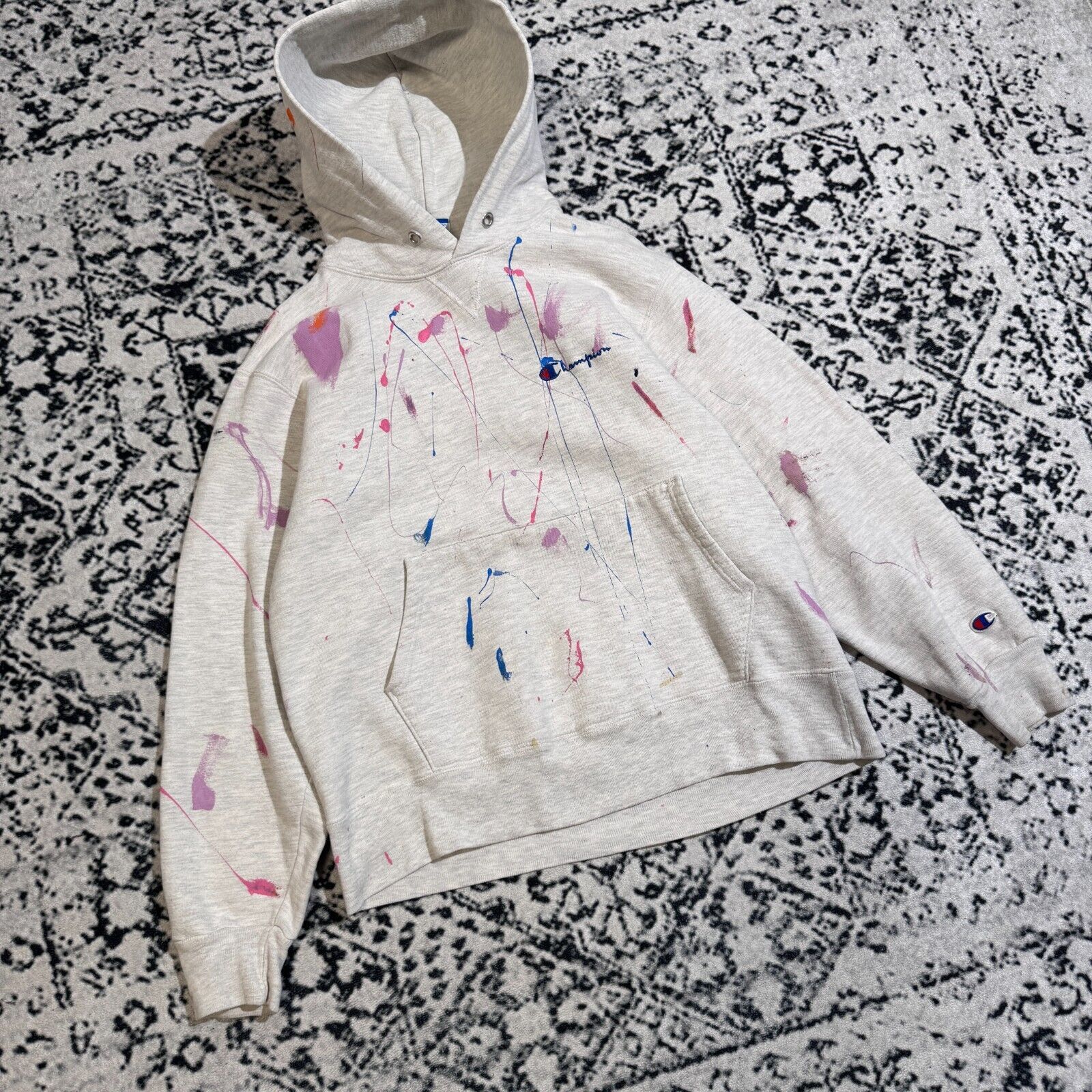 Champion × Vintage Champion Unisex Grey Cotton Hoodie Size S Paint Splatter Size US S / EU 44-46 / 1 - 3 Thumbnail