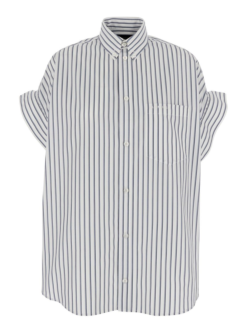 Balenciaga White Cotton Shirt with Button-Down Collar and Striped Motif and Front Pocket for Women Size S / US 4 / IT 40 - 1 Thumbnail