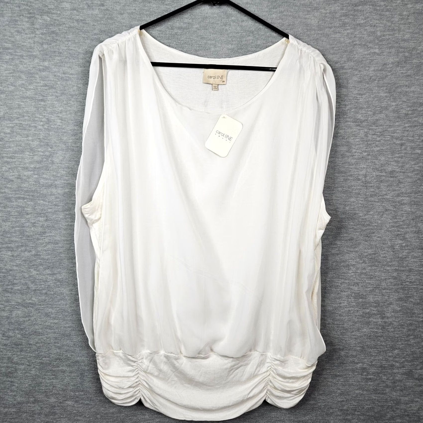 Vintage Carol Line Women's Sleeveless Round Neck Gather Waist Top 3X White New Size XXL / US 16-18 / IT 52-54 - 2 Thumbnail