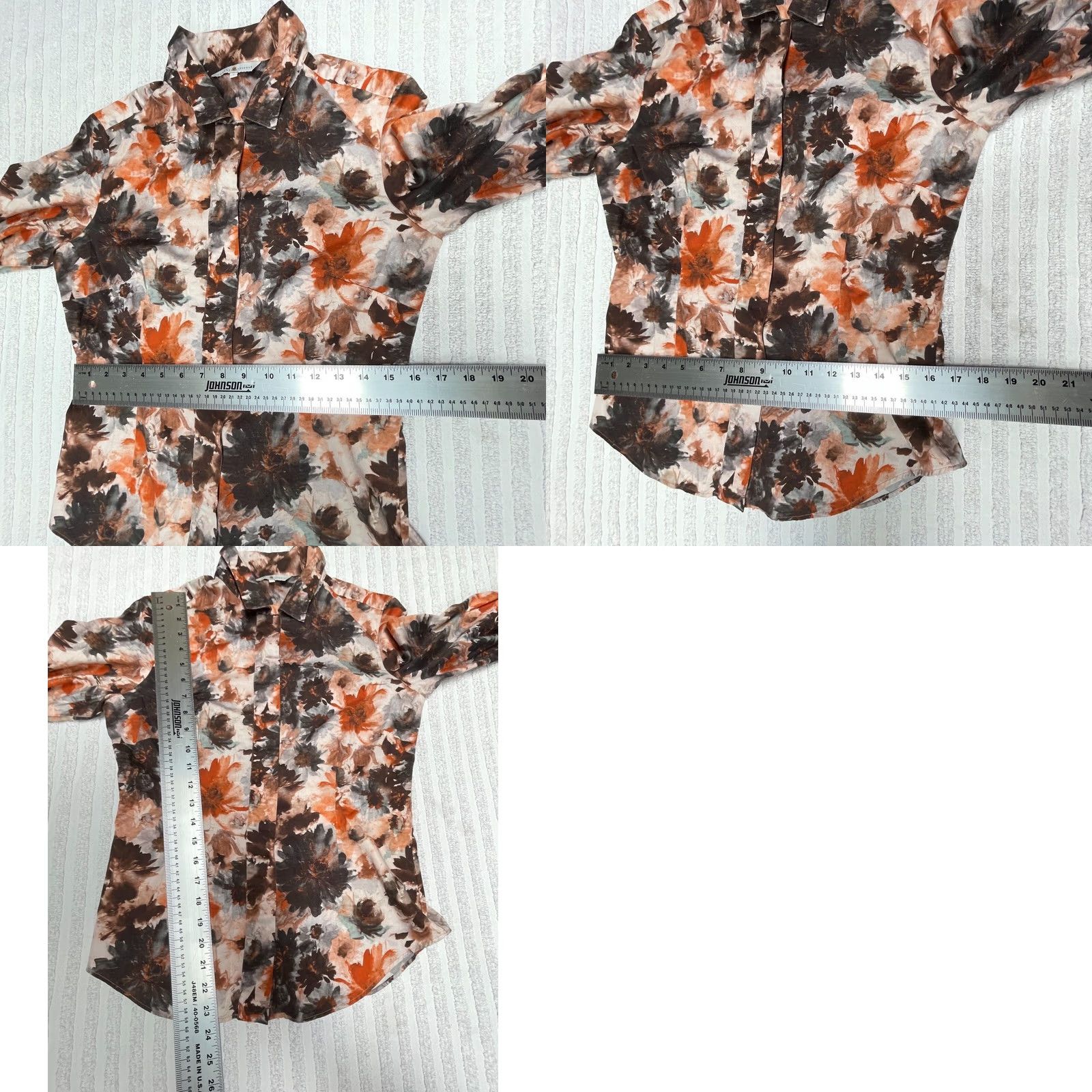 Robert Talbott Robert Talbott Womens Size 6 Brown Orange Floral Long Sleeve Shirt Wide-Cuffs Size M / US 6-8 / IT 42-44 - 8 Thumbnail