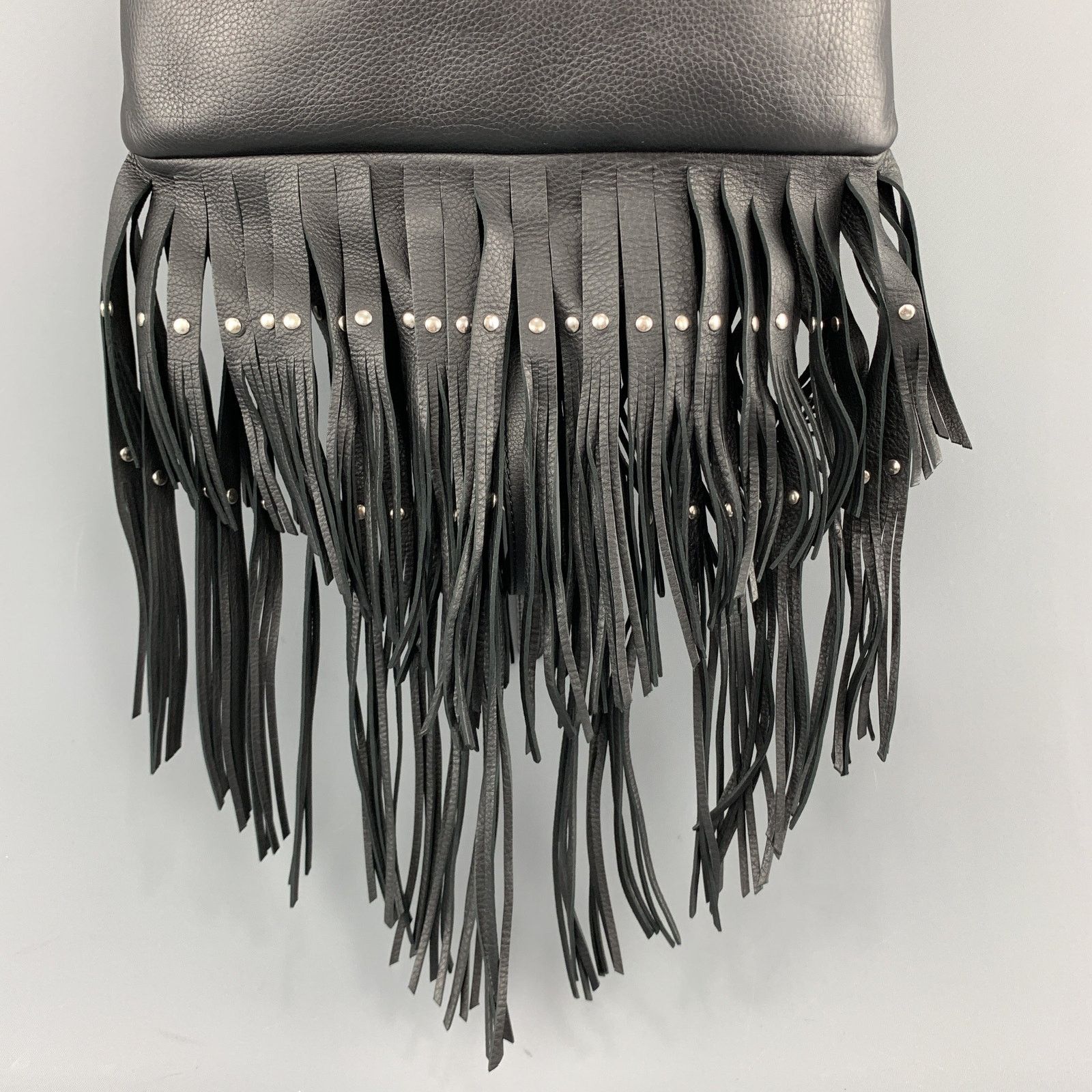 Roberto Cavalli ROBERTO CAVALLI Black Leather Studded Fring Bucket Backpack Size ONE SIZE - 2 Thumbnail