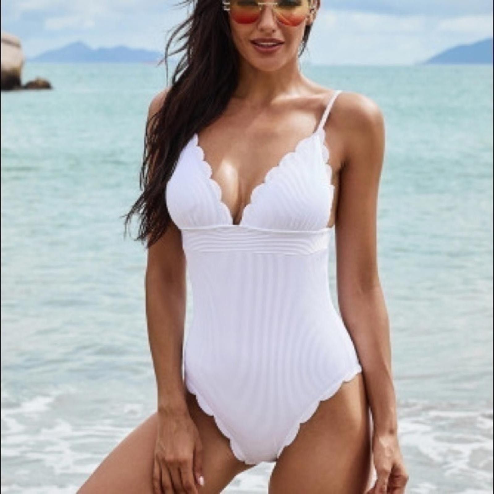 Designer One Piece French Bathing Suit In White NWT​​​​​​​​ Size ONE SIZE - 4 Thumbnail