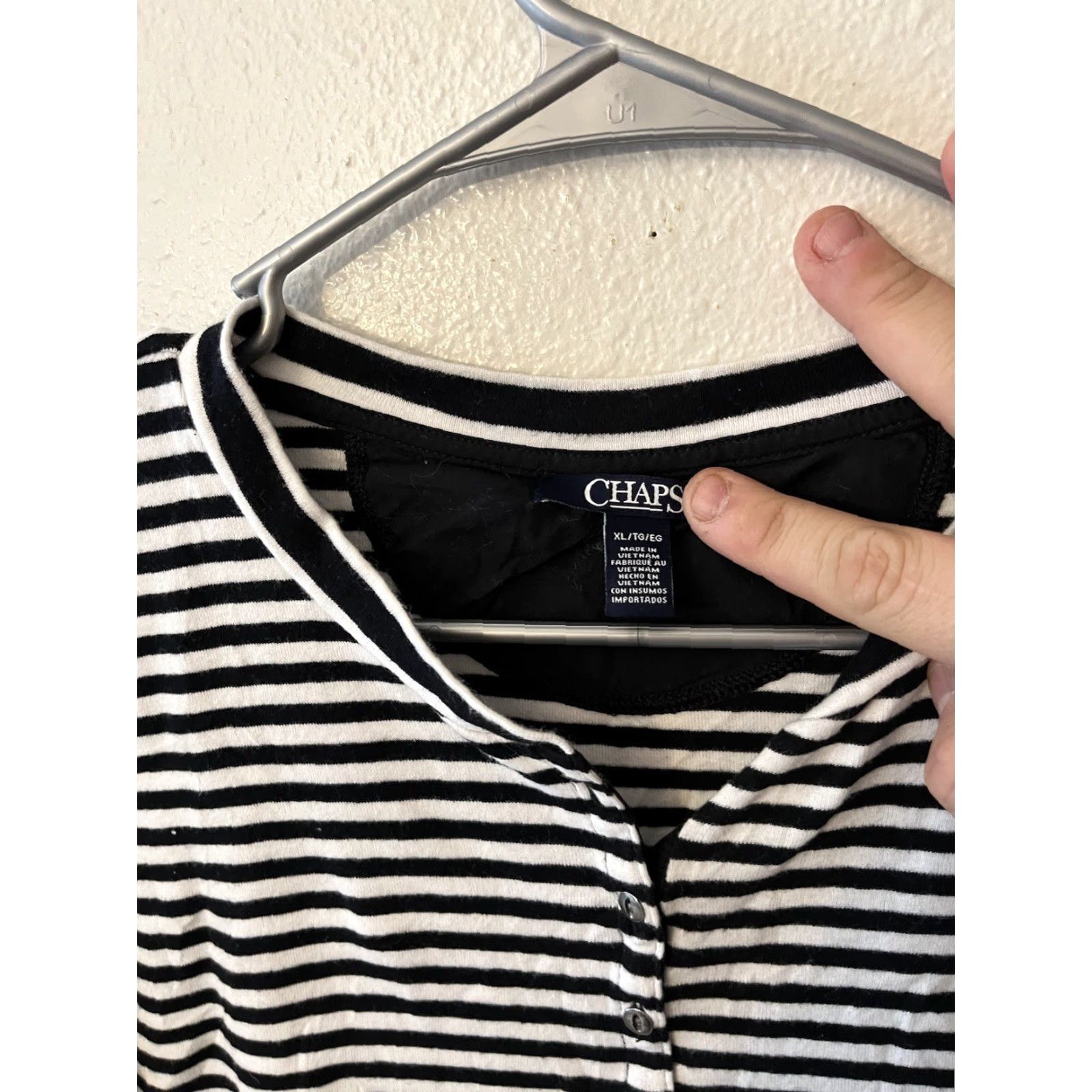 Chaps Chaps T-Shirt Womens Henley Striped Black Short Sleeve Size XL Y2K Preppy Size XL / US 12-14 / IT 48-50 - 2 Thumbnail