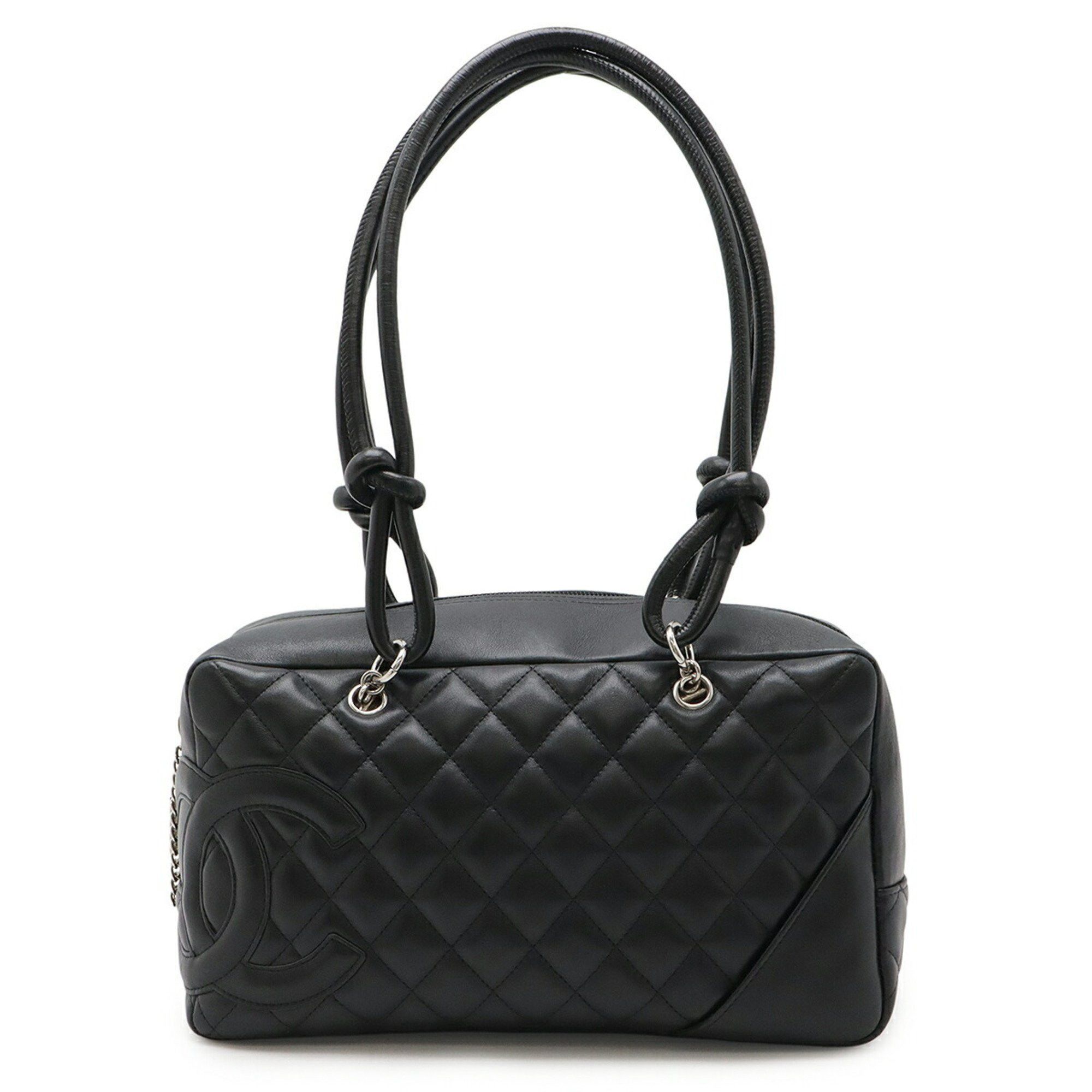 CHANEL Cambon Line Bowling Bag Shoulder Soft Calf Leather Black A25171