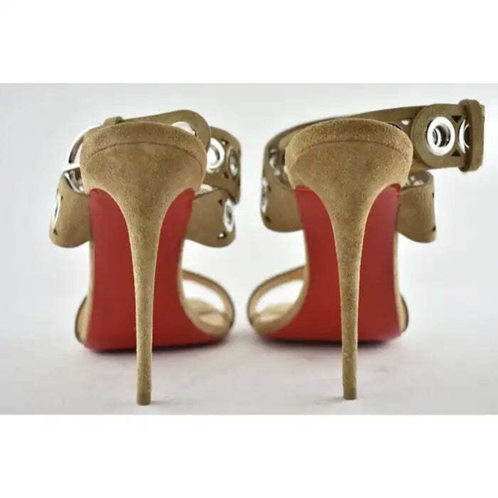 Christian Louboutin Sandaclou 100 Lionne Beige Suede Strap Sandal Heel Pump 40 Size US 10 / IT 40 - 11 Thumbnail