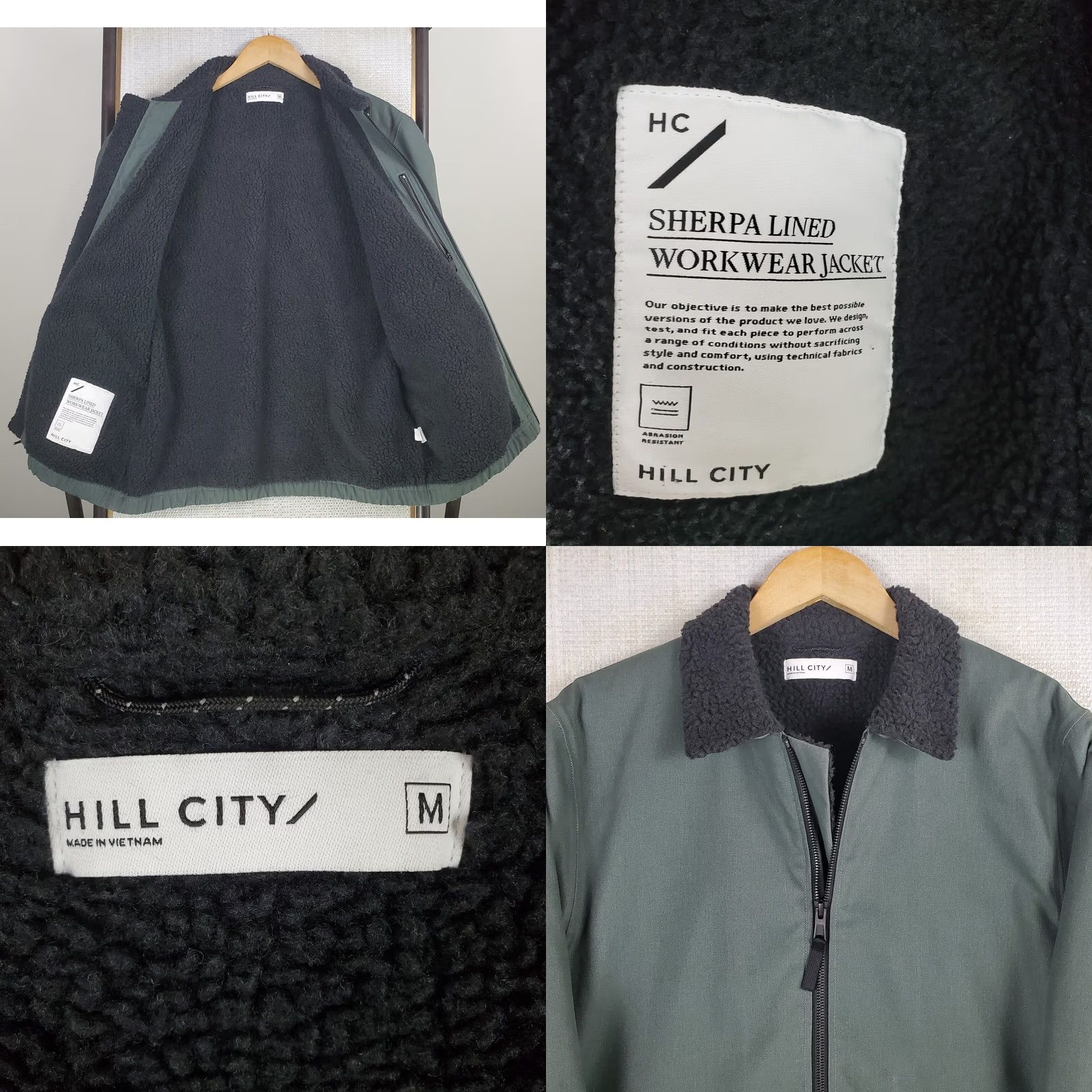 Vintage Hill City Mens Jacket Gray Canvas Sherpa Lined Full Zip, Medium, Cotton Canvas Workwear, Coat, Pockets, Wind/Water Resistant Size US M / EU 48-50 / 2 - 8 Thumbnail