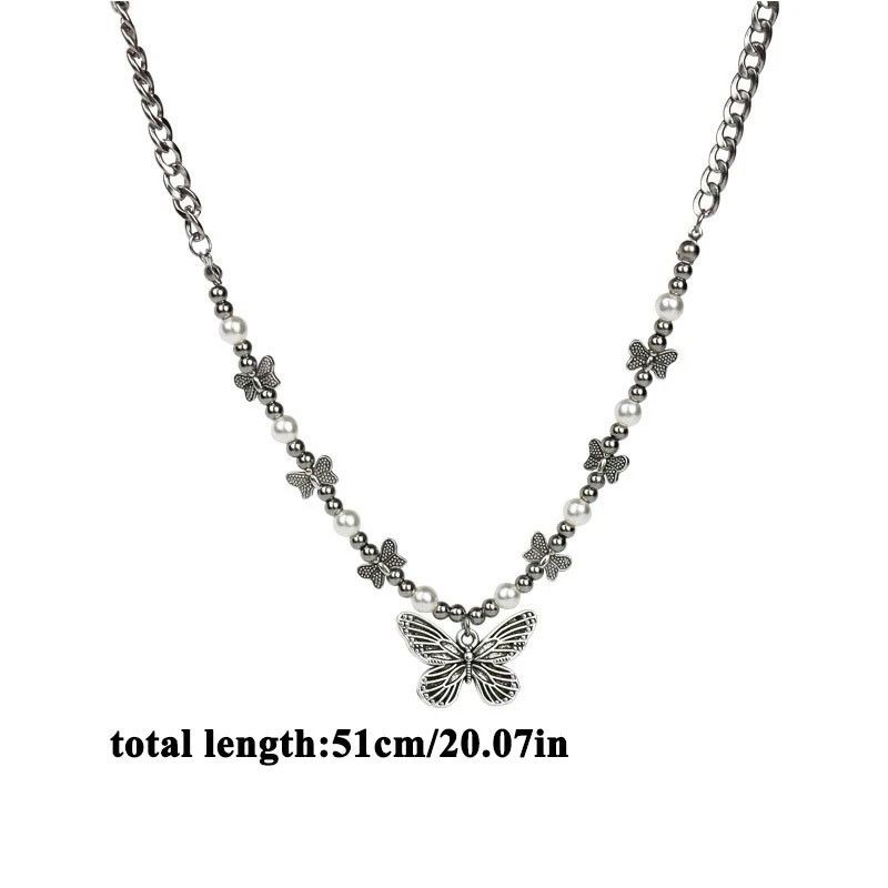 Jewelry Goth Harajuku Butterfly Pearl Pendant Chain Choker Necklace Size ONE SIZE - 3 Thumbnail