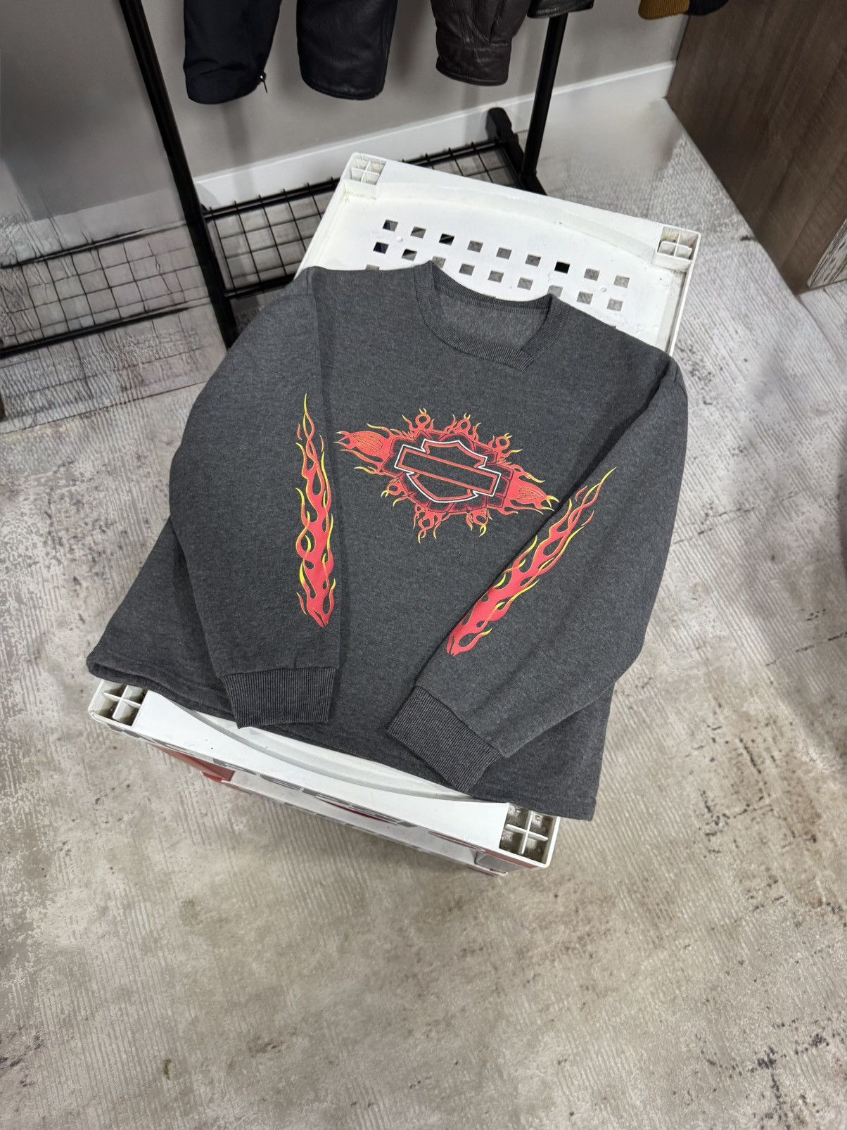 Vintage Harley Davidson Flame Big Logo Hoodie Fire Sleeves