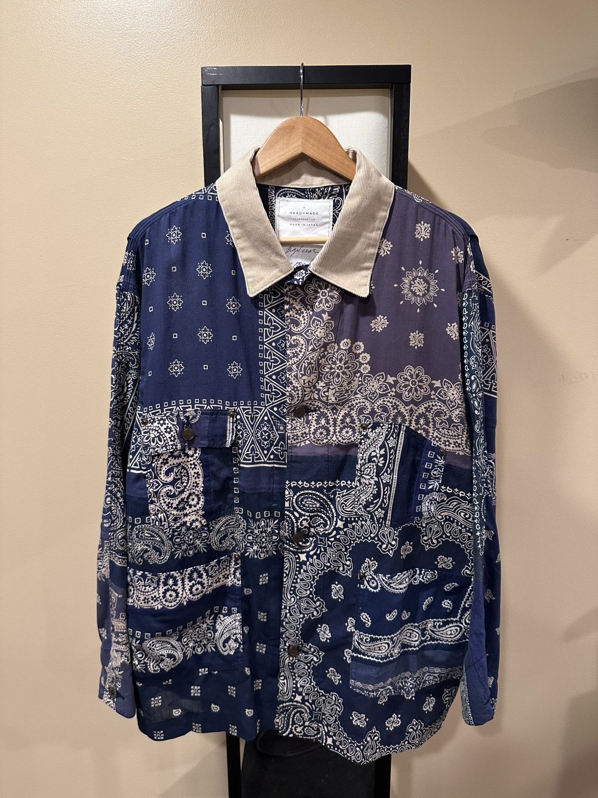 READYMADE Readymade Blue Bandana Paisley Burn Button Up Shirt Jacket Size US XL / EU 56 / 4 - 1 Thumbnail