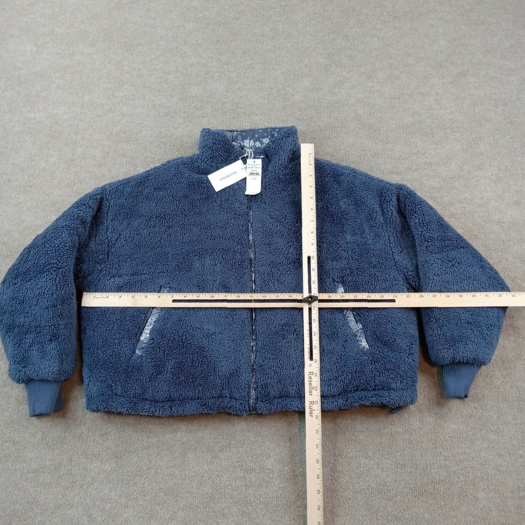 American Eagle Outfitters American Eagle Womens Blue Fuzzy Cropped Mid-Length Zip Up Jacket XS Size XS / US 0-2 / IT 36-38 - 2 Thumbnail
