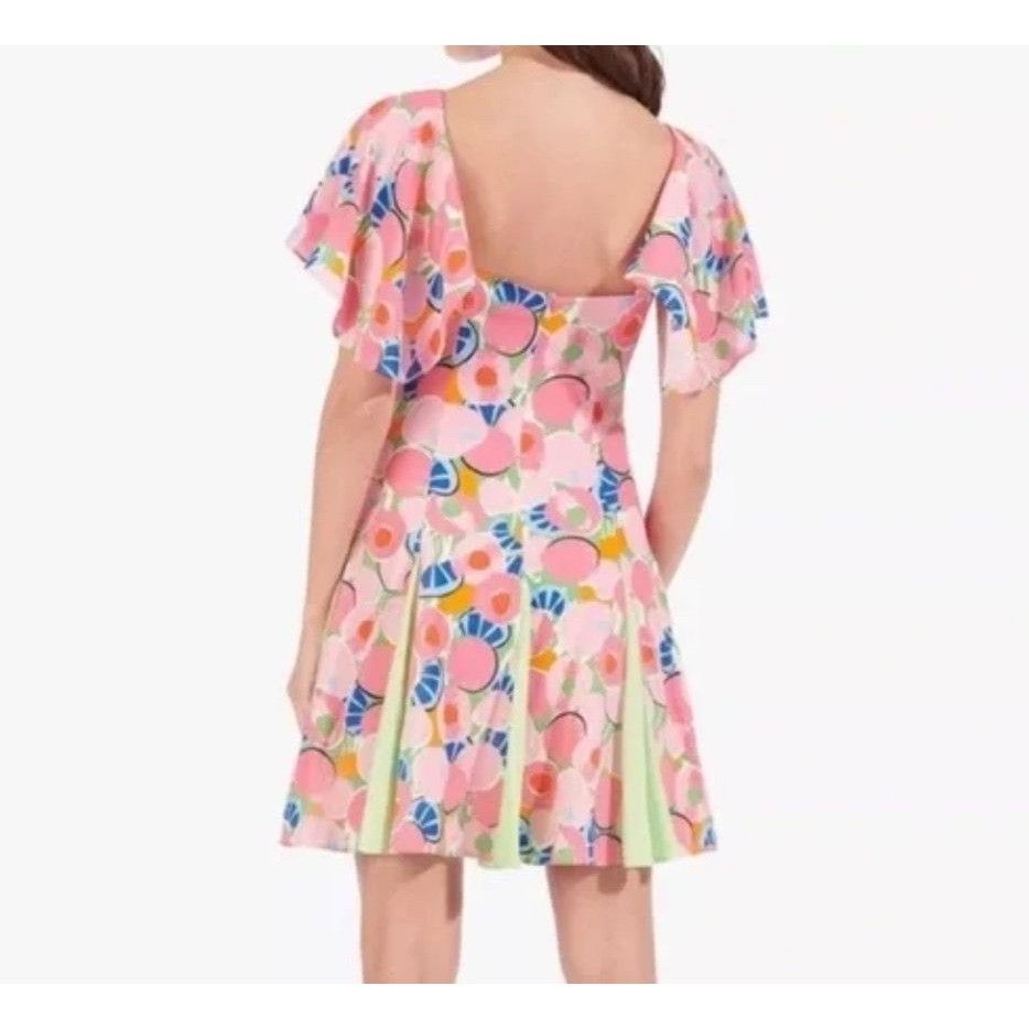 Staud NWT Staud Chiquita Dress 0 Flutter Peach Multi Pleated Flora Size XS / US 0-2 / IT 36-38 - 2 Thumbnail