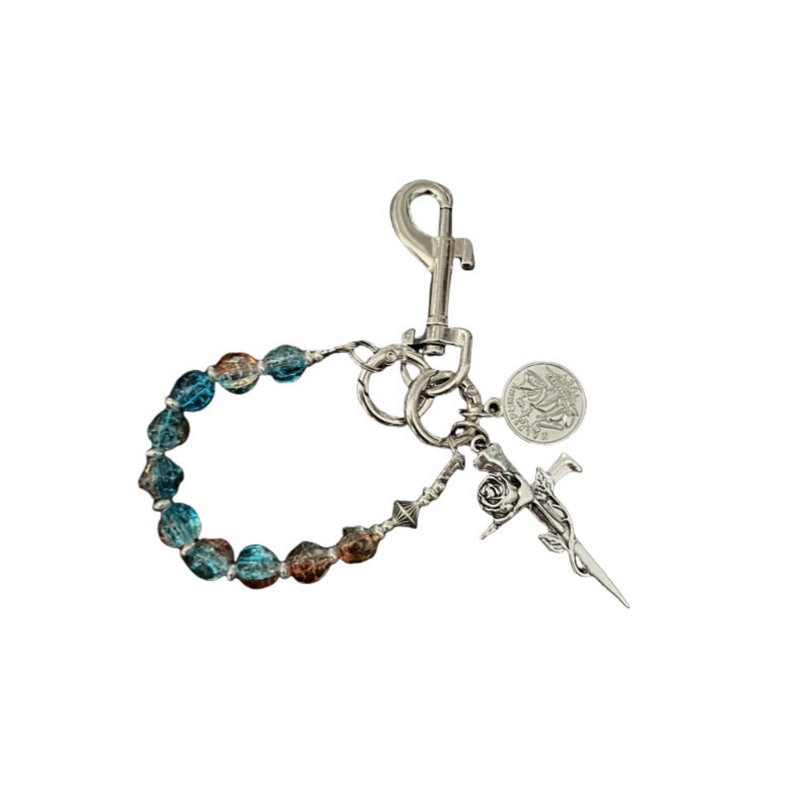 Jewelry Silver Beaded Keychain with Rose and Dagger Charms Size ONE SIZE - 5 Thumbnail